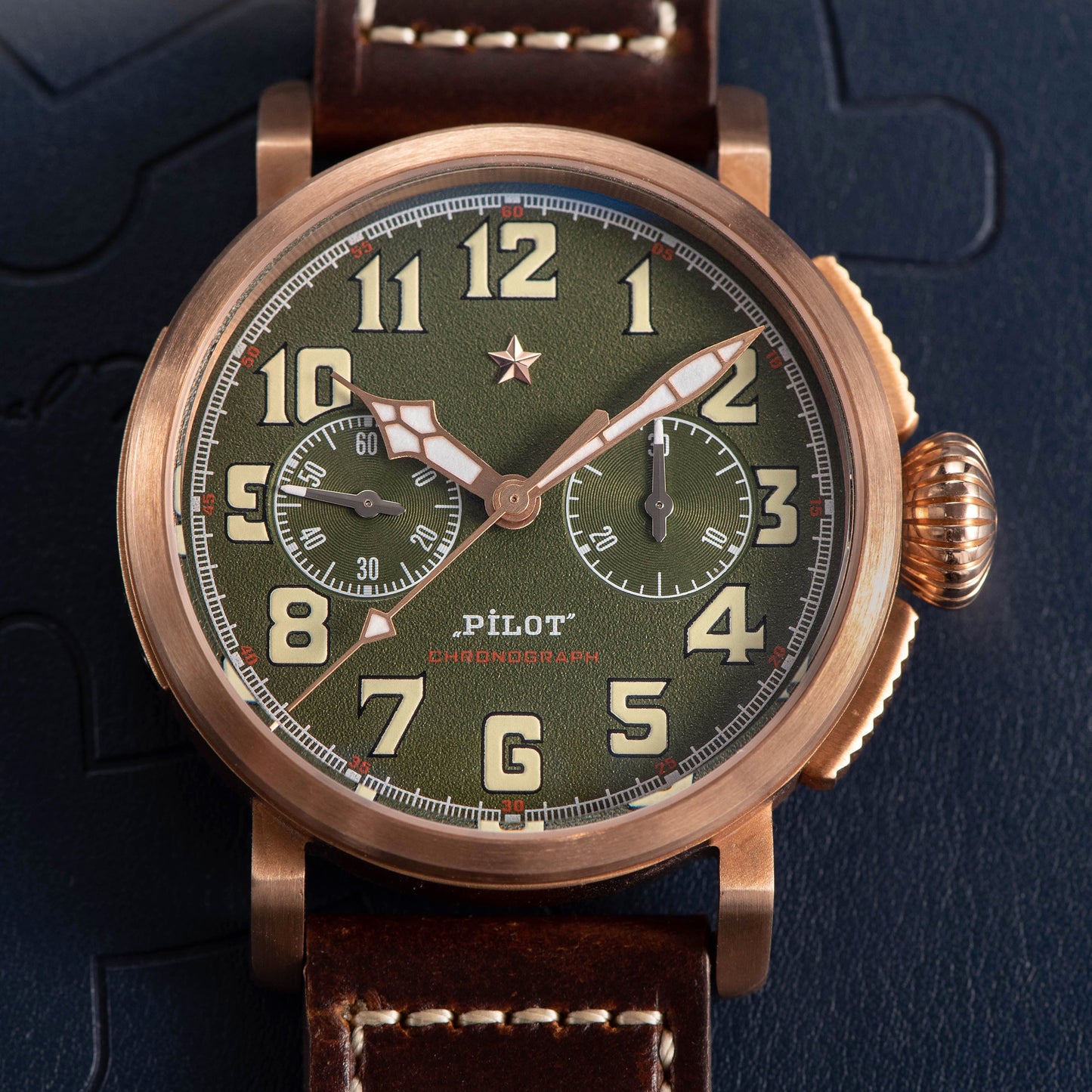 Pilot Master S409 Green Dial Chronograph CuSn8 Bronze