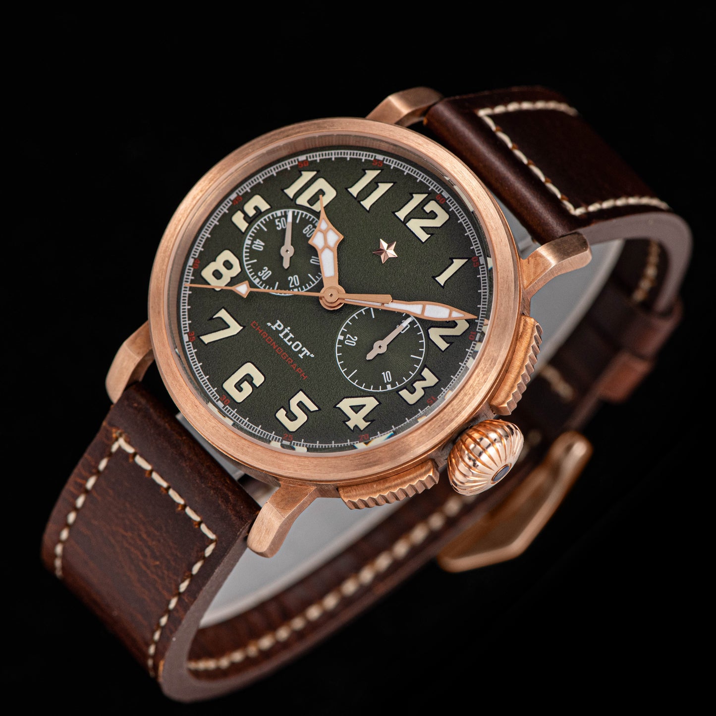 Pilot Master S409 Green Dial Chronograph CuSn8 Bronze