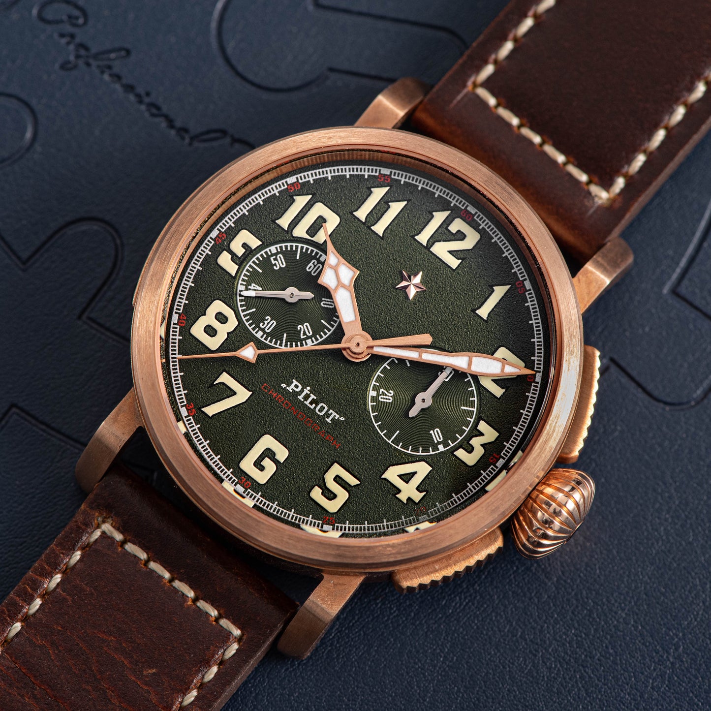 Pilot Master S409 Green Dial Chronograph CuSn8 Bronze