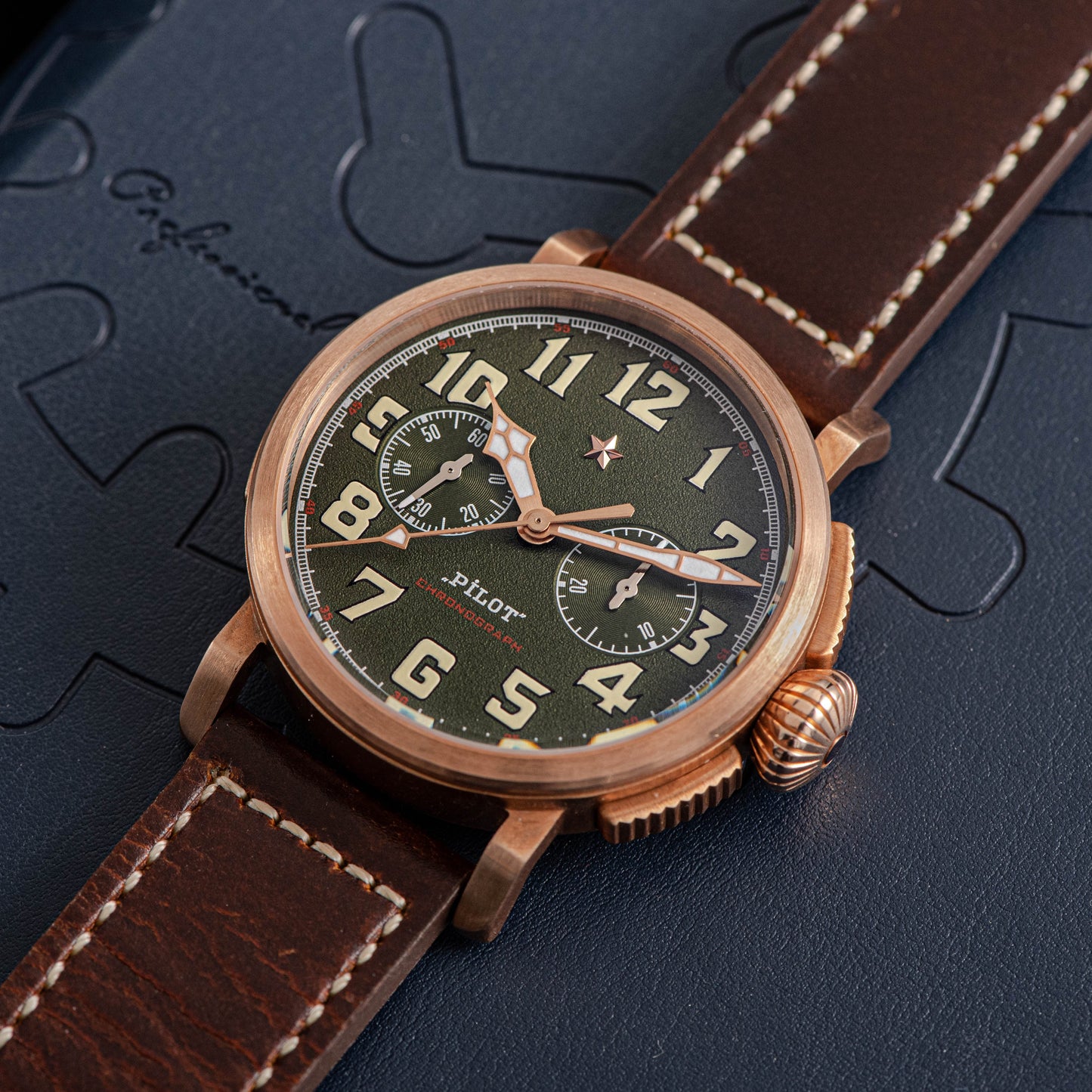 Pilot Master S409 Green Dial Chronograph CuSn8 Bronze