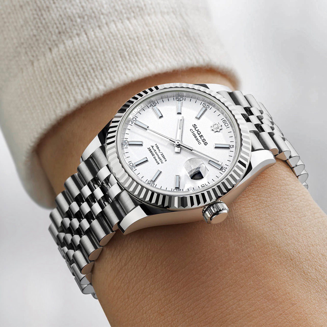 Automatic Classic S448 White Dial Fluted Bezel Jubilee Bracelet ST2130
