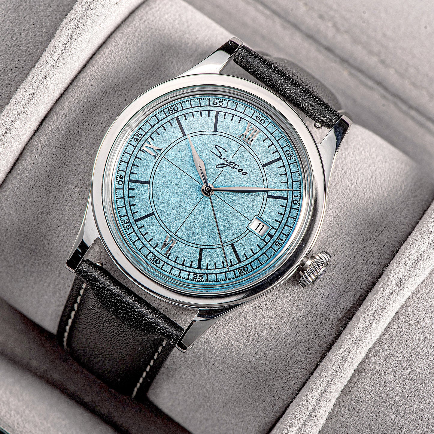 Heritage 411-3B Seagull 2130 Movement Stainless Steel Case Deep Light Blue Dial SU4113BLB