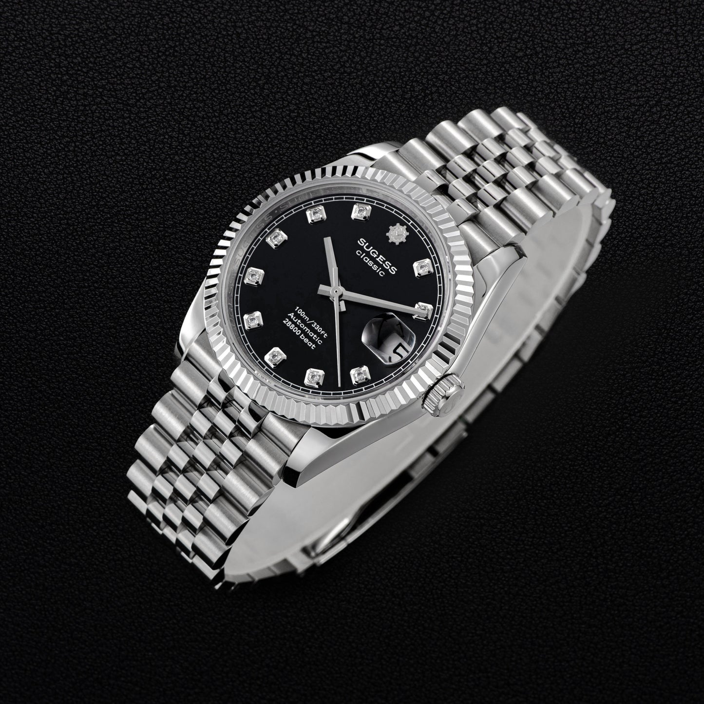 Automatic Classic S447 Black Dial Crystal Indices Fluted Bezel Jubilee Bracelet ST2130