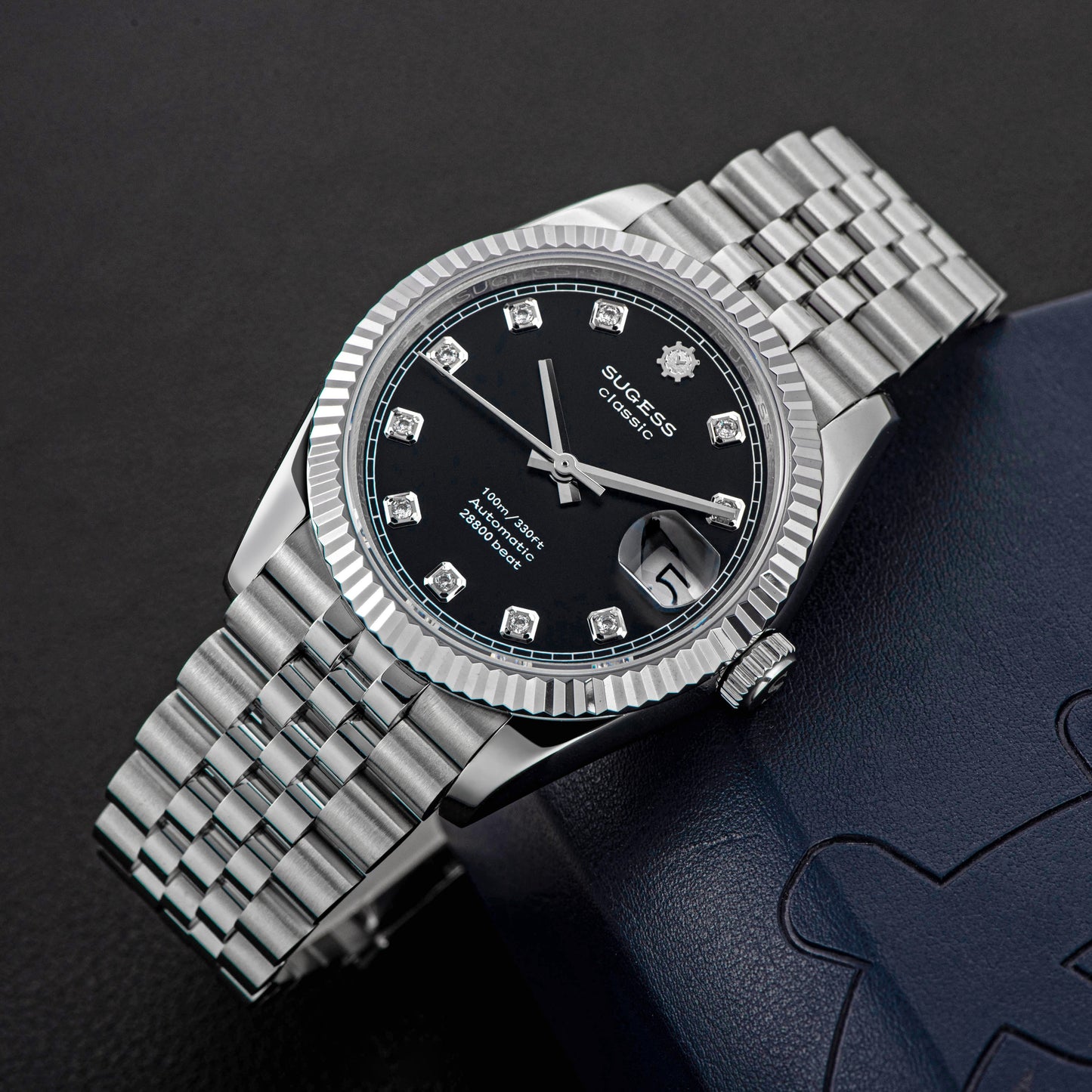 Automatic Classic S447 Black Dial Crystal Indices Fluted Bezel Jubilee Bracelet ST2130