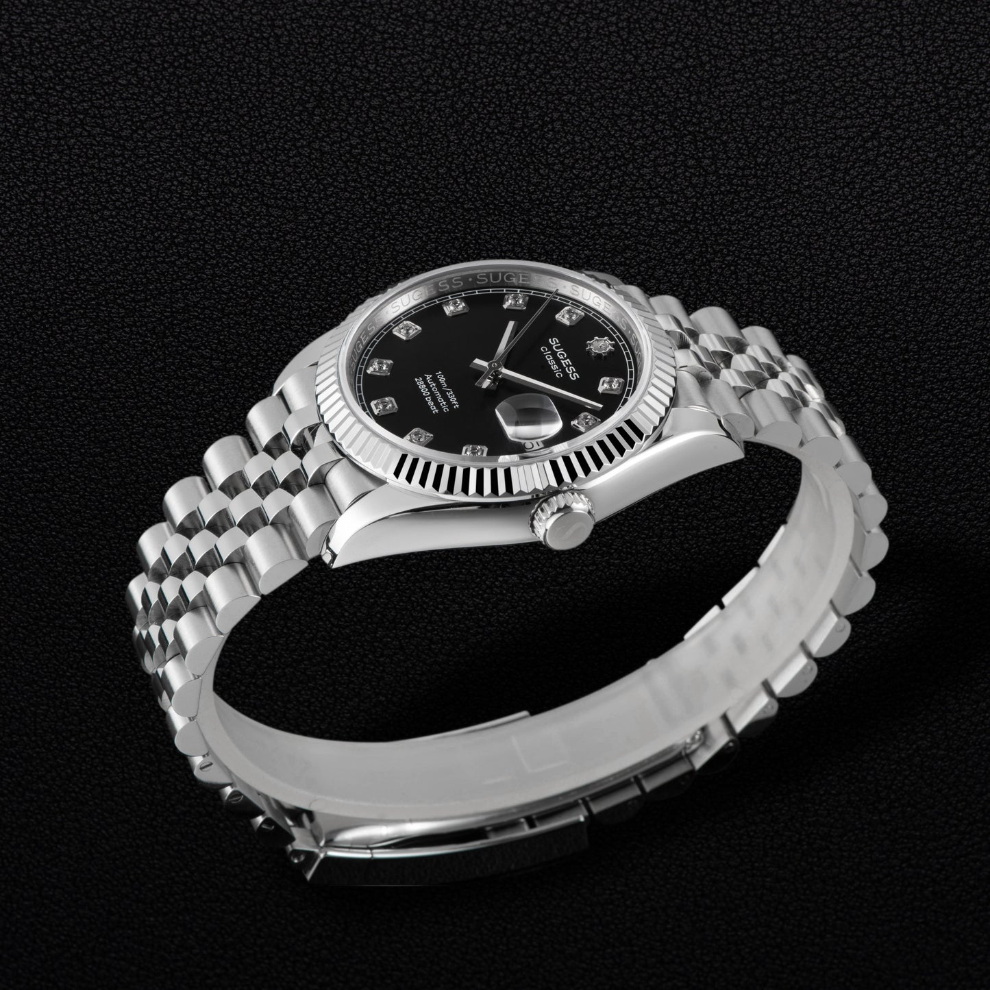 Automatic Classic S447 Black Dial Crystal Indices Fluted Bezel Jubilee Bracelet ST2130