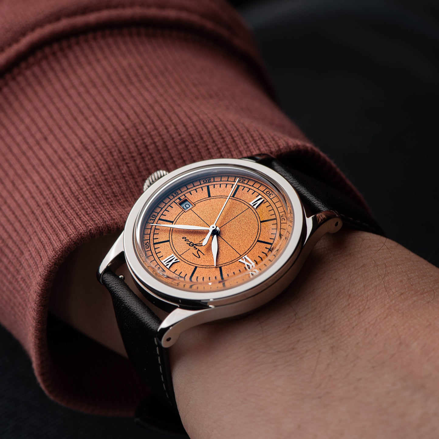 Heritage 411-3B Seagull 2130 Movement Stainless Steel Case Deep Orange Dial SU4113BOR