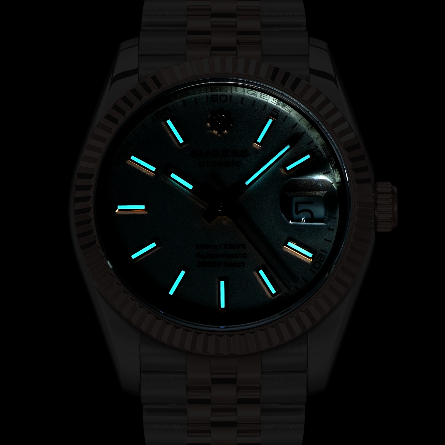 Automatic Classic S447 Black Dial Crystal Indices Fluted Bezel Jubilee Bracelet ST2130