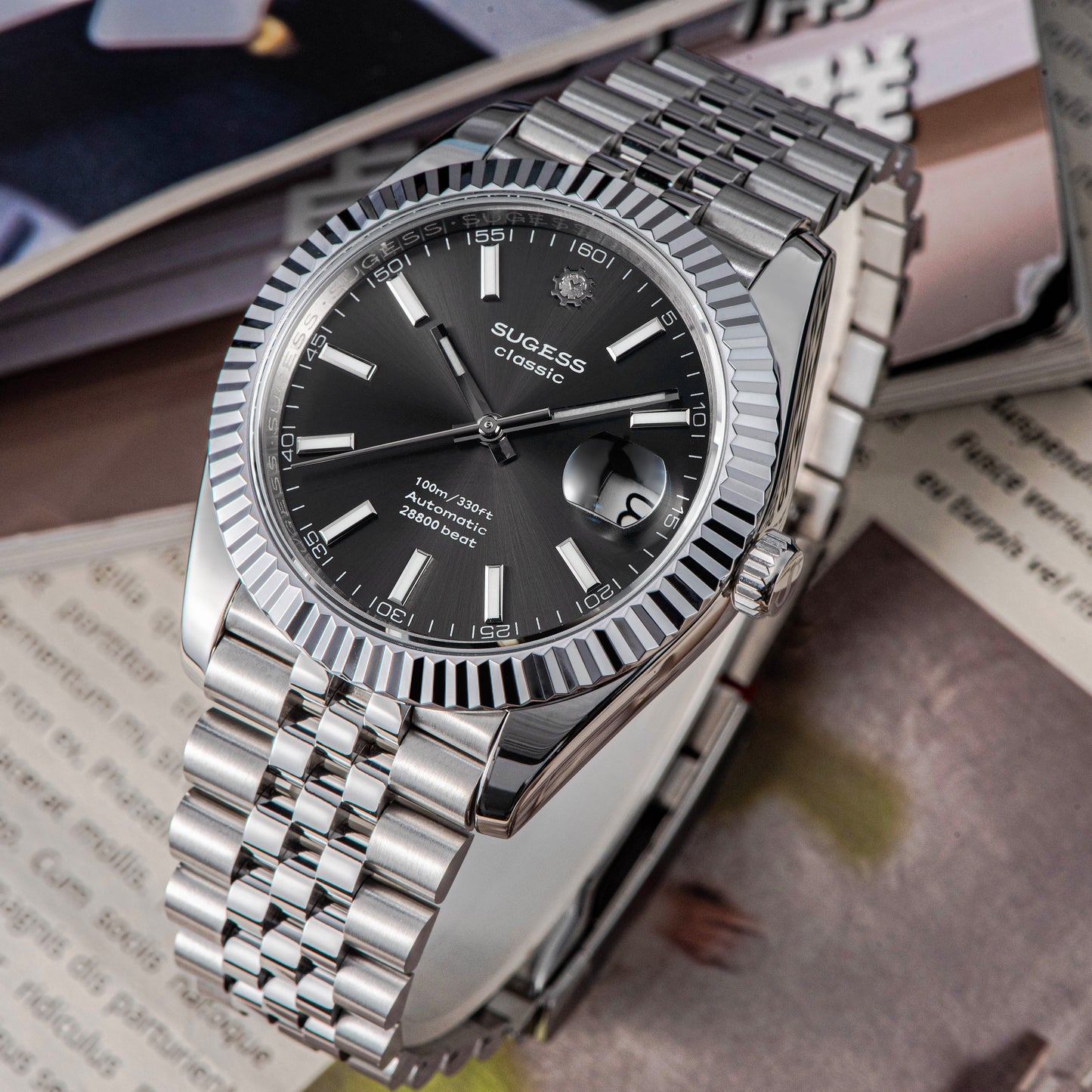 Automatic Classic S448 Grey Dial Fluted Bezel Jubilee Bracelet ST2130