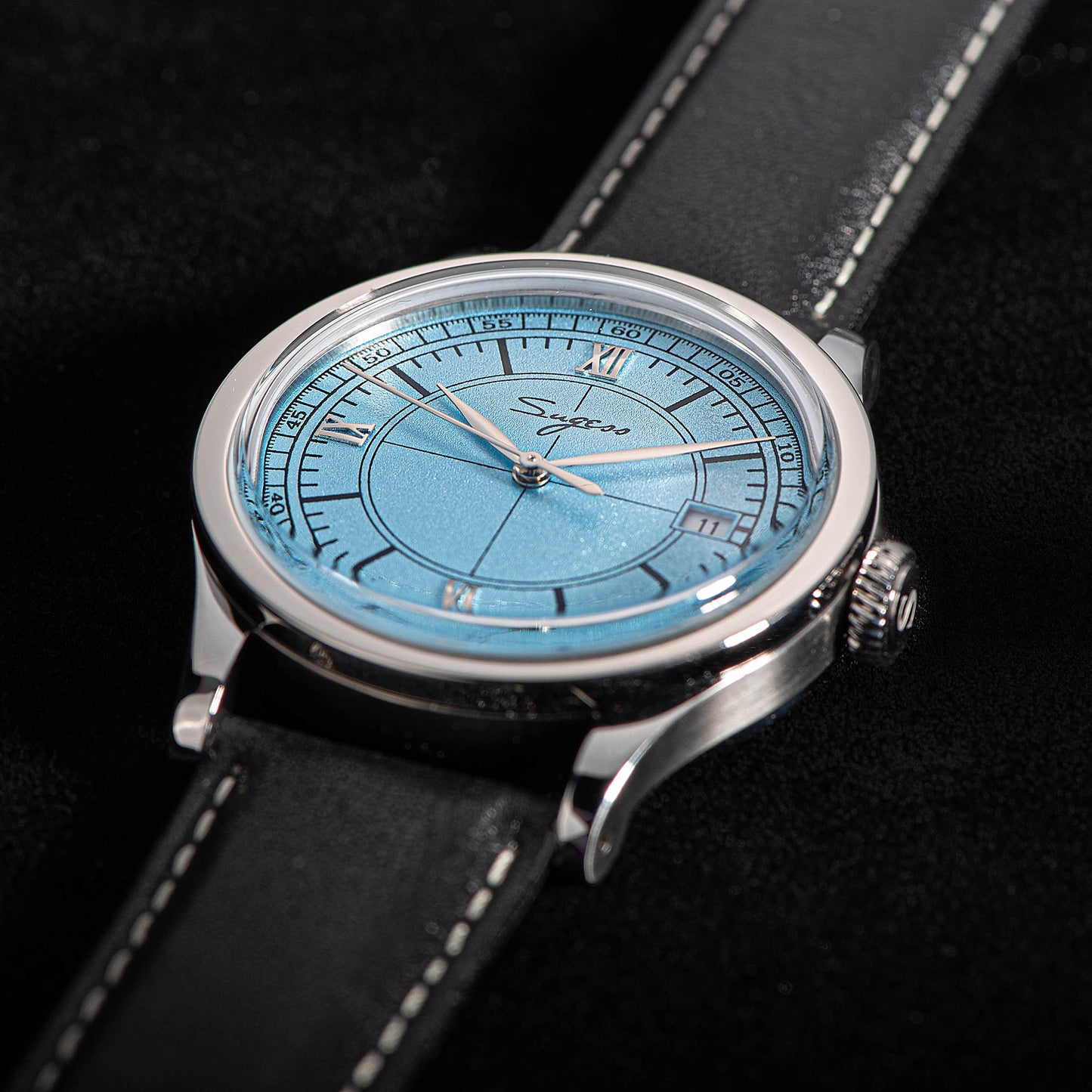 Heritage 411-3B Seagull 2130 Movement Stainless Steel Case Deep Light Blue Dial SU4113BLB