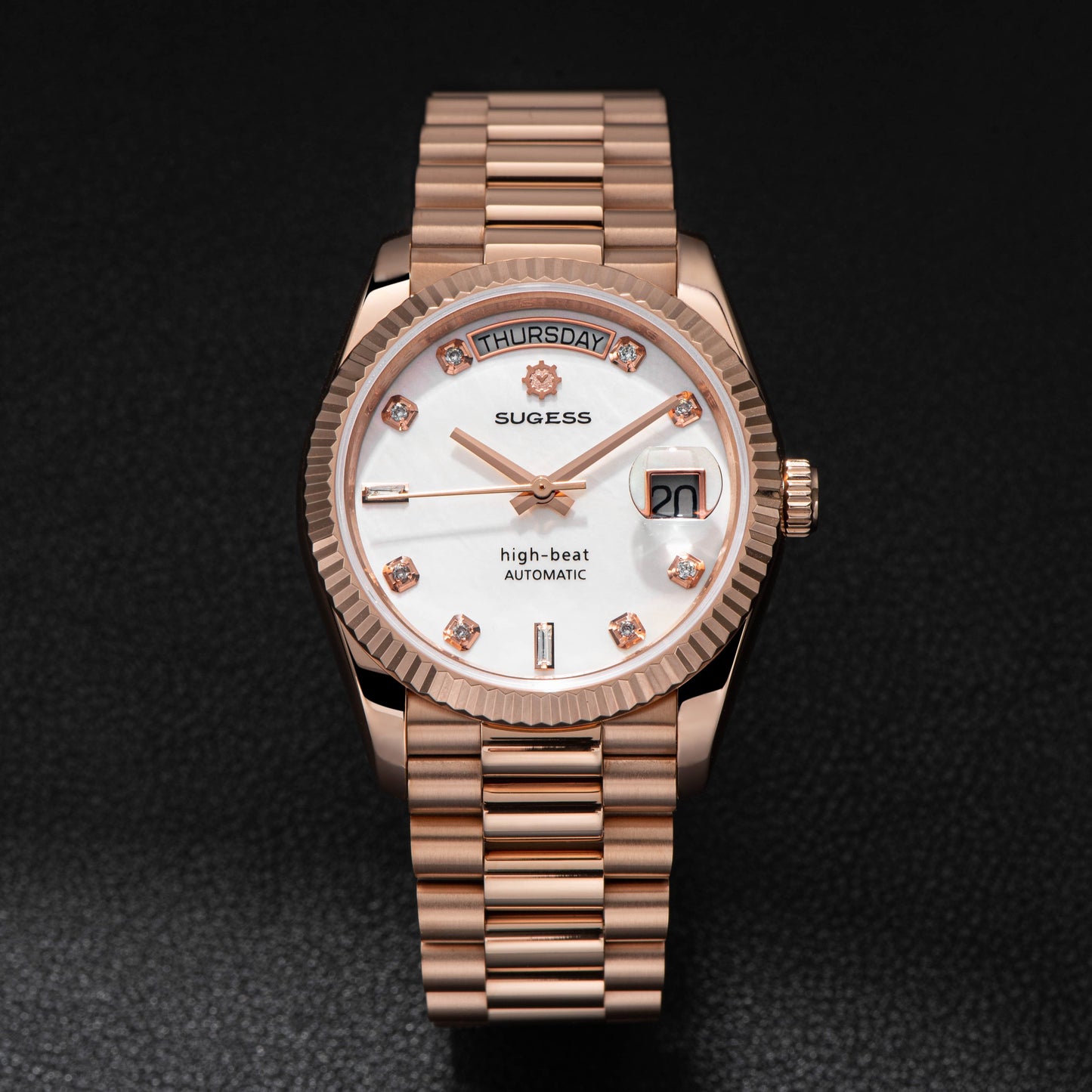 Heritage S449 DD Date and Day Display DD36 36mm Rose Gold White Pearl Dial Automatic