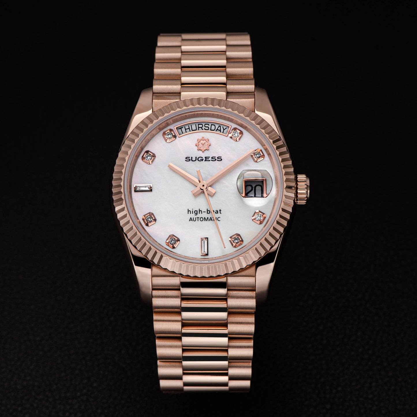 Heritage S449 DD Date and Day Display DD36 36mm Rose Gold White Pearl Dial Automatic