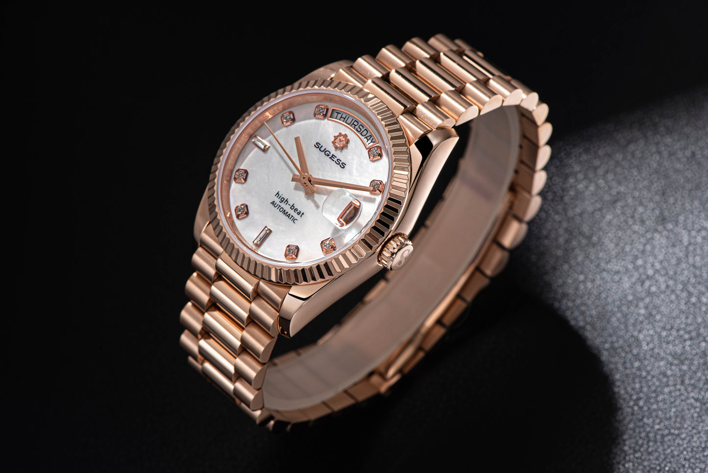 Heritage S449 DD Date and Day Display DD36 36mm Rose Gold White Pearl Dial Automatic