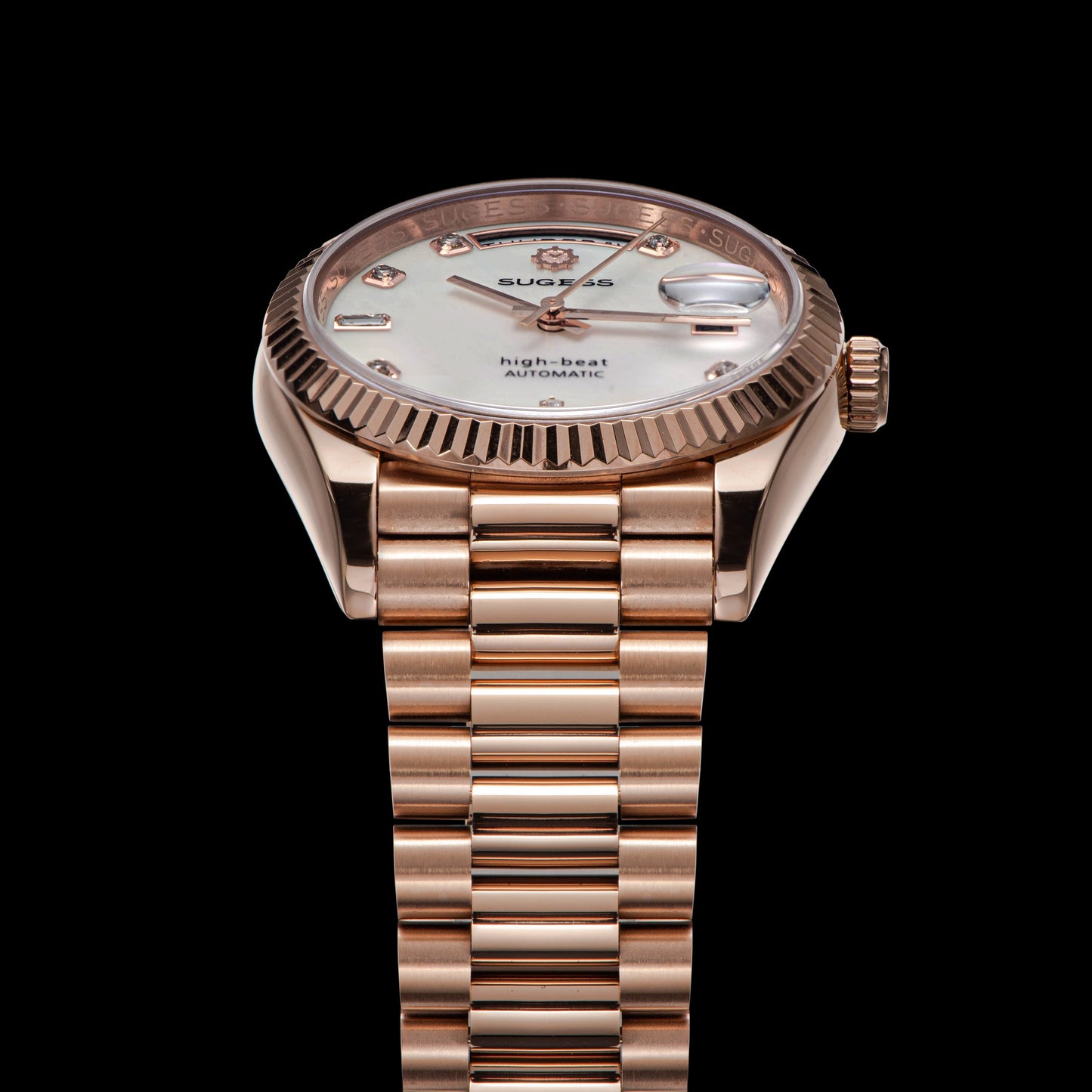 Heritage S449 DD Date and Day Display DD36 36mm Rose Gold White Pearl Dial Automatic