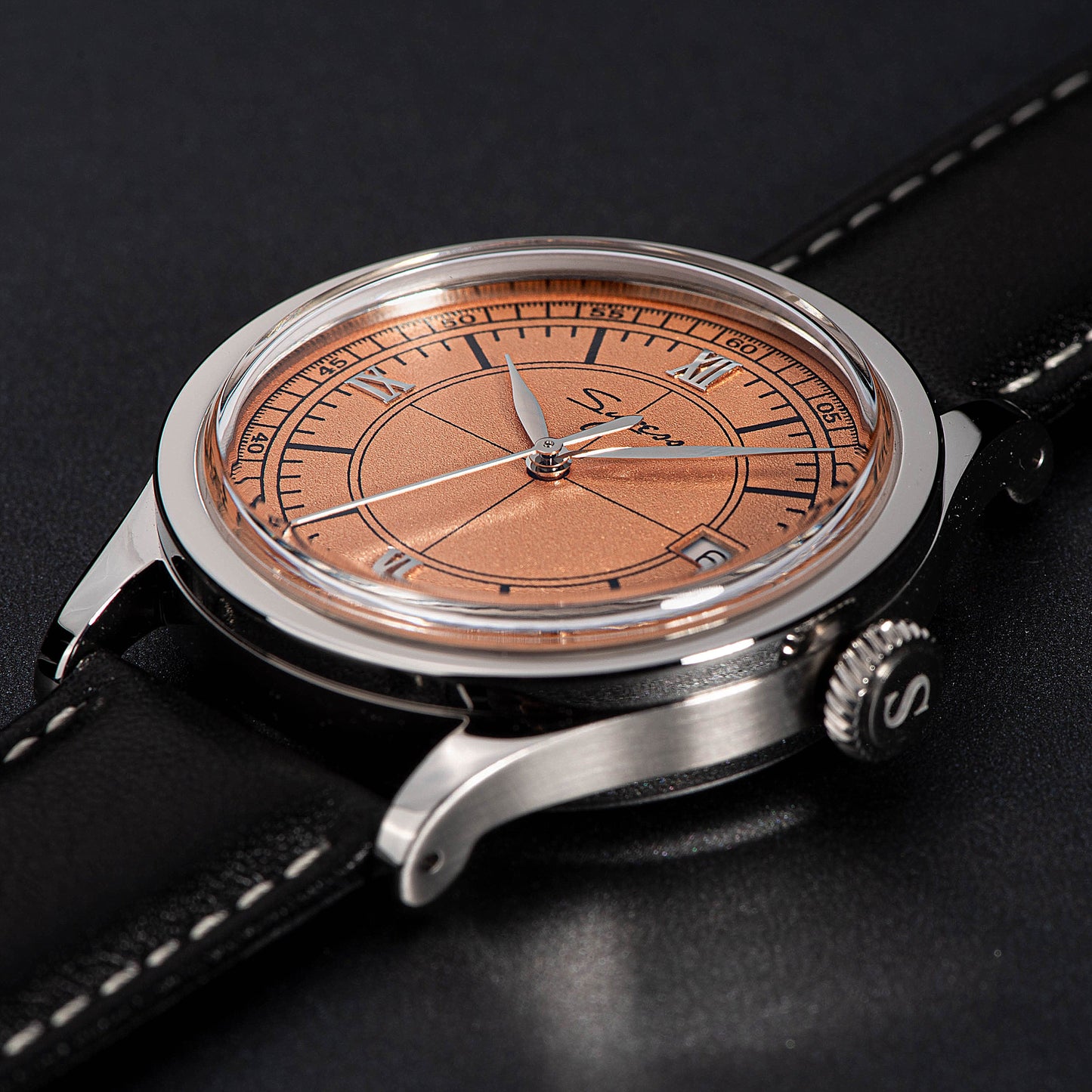 Heritage 411-3B Seagull 2130 Movement Stainless Steel Case Deep Orange Dial SU4113BOR
