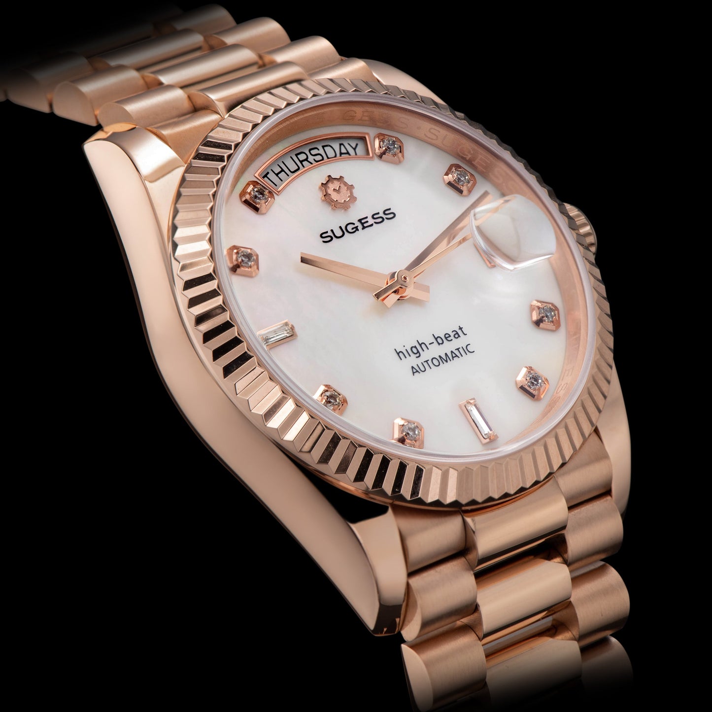 Heritage S449 DD Date and Day Display DD36 36mm Rose Gold White Pearl Dial Automatic