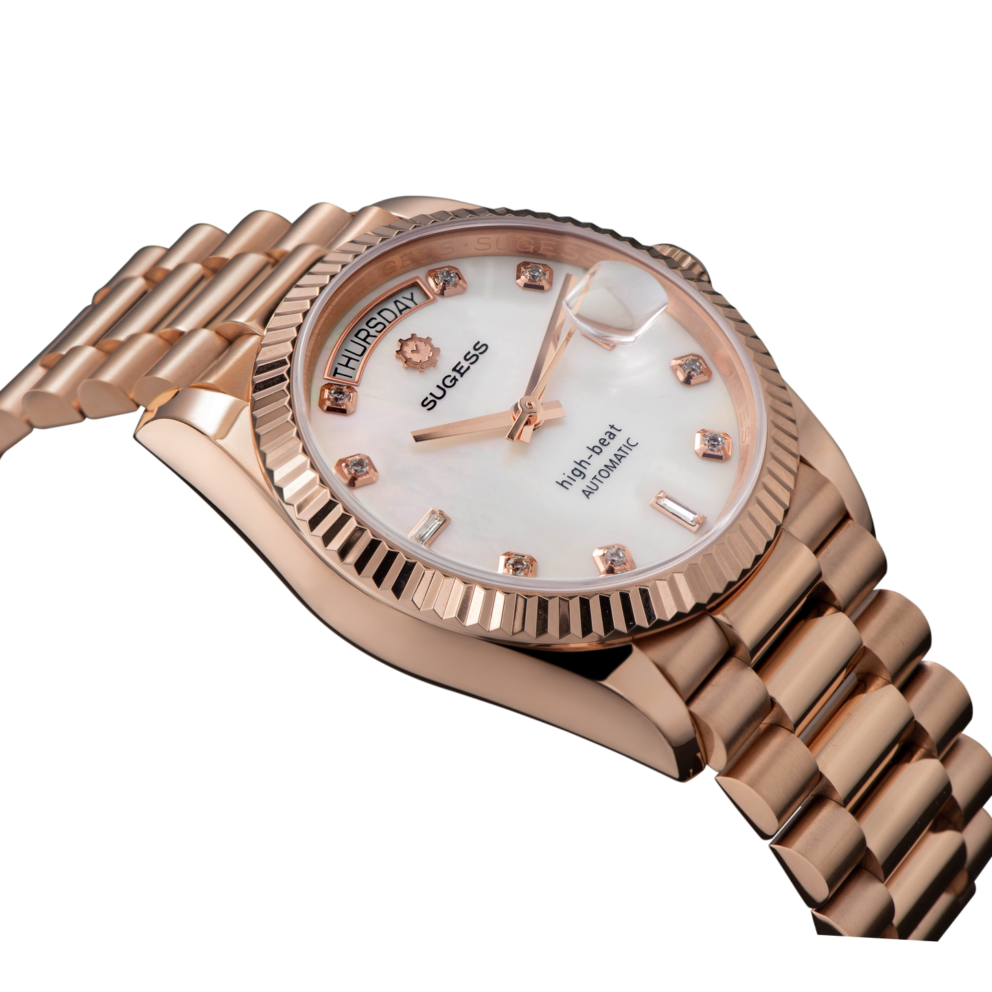 Heritage S449 DD Date and Day Display DD36 36mm Rose Gold White Pearl Dial Automatic