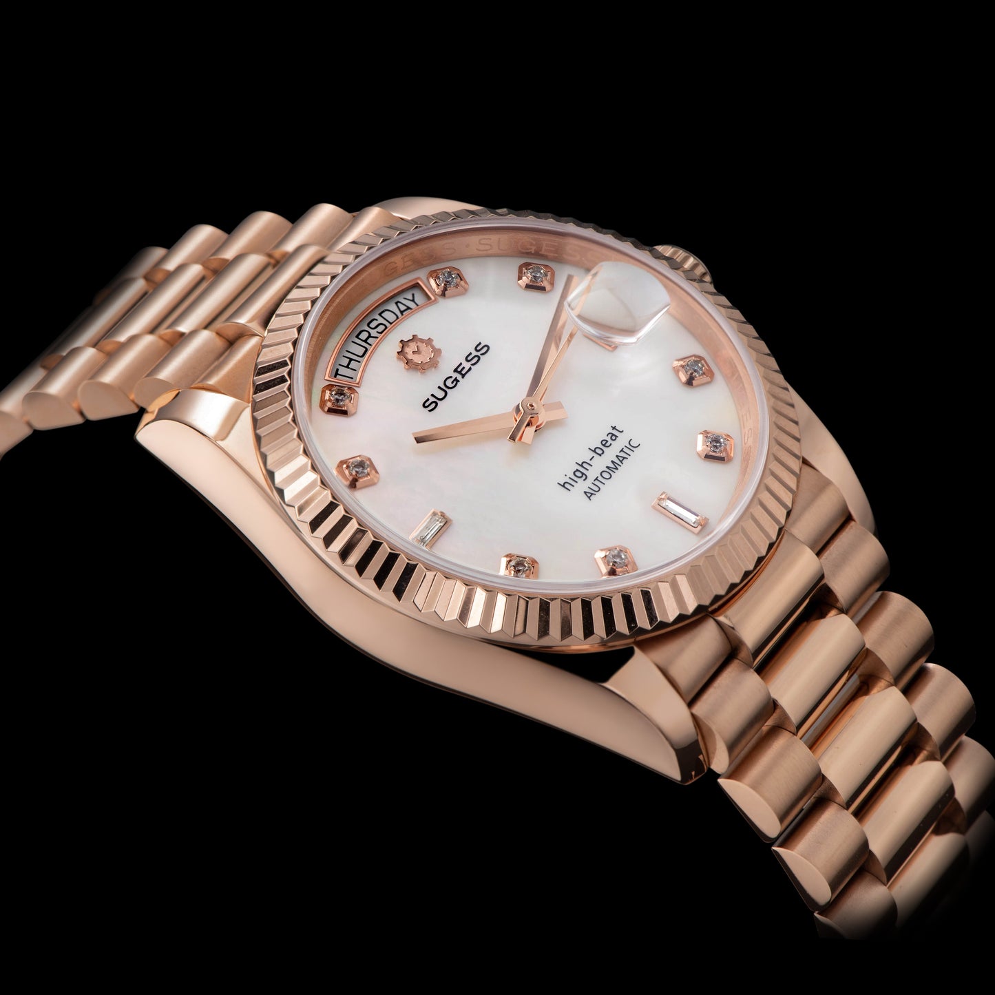 Heritage S449 DD Date and Day Display DD36 36mm Rose Gold White Pearl Dial Automatic