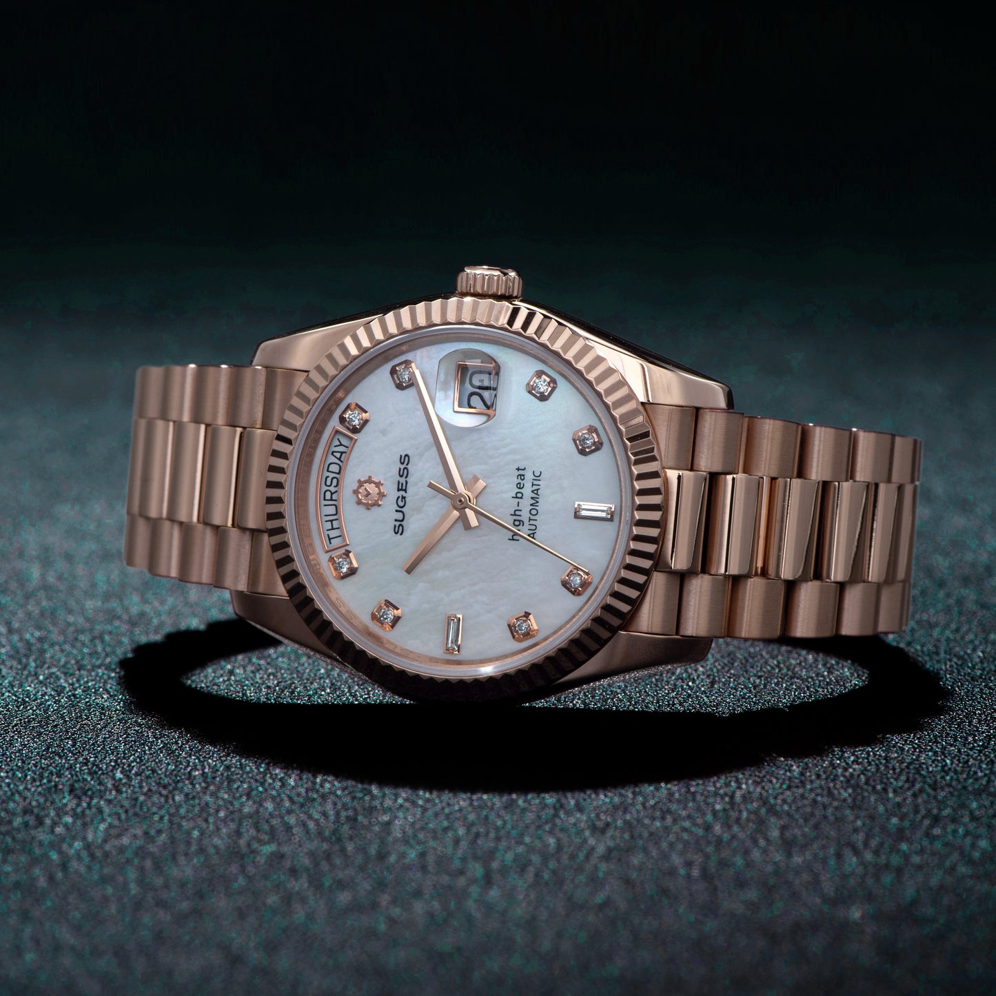 Heritage S449 DD Date and Day Display DD36 36mm Rose Gold White Pearl Dial Automatic