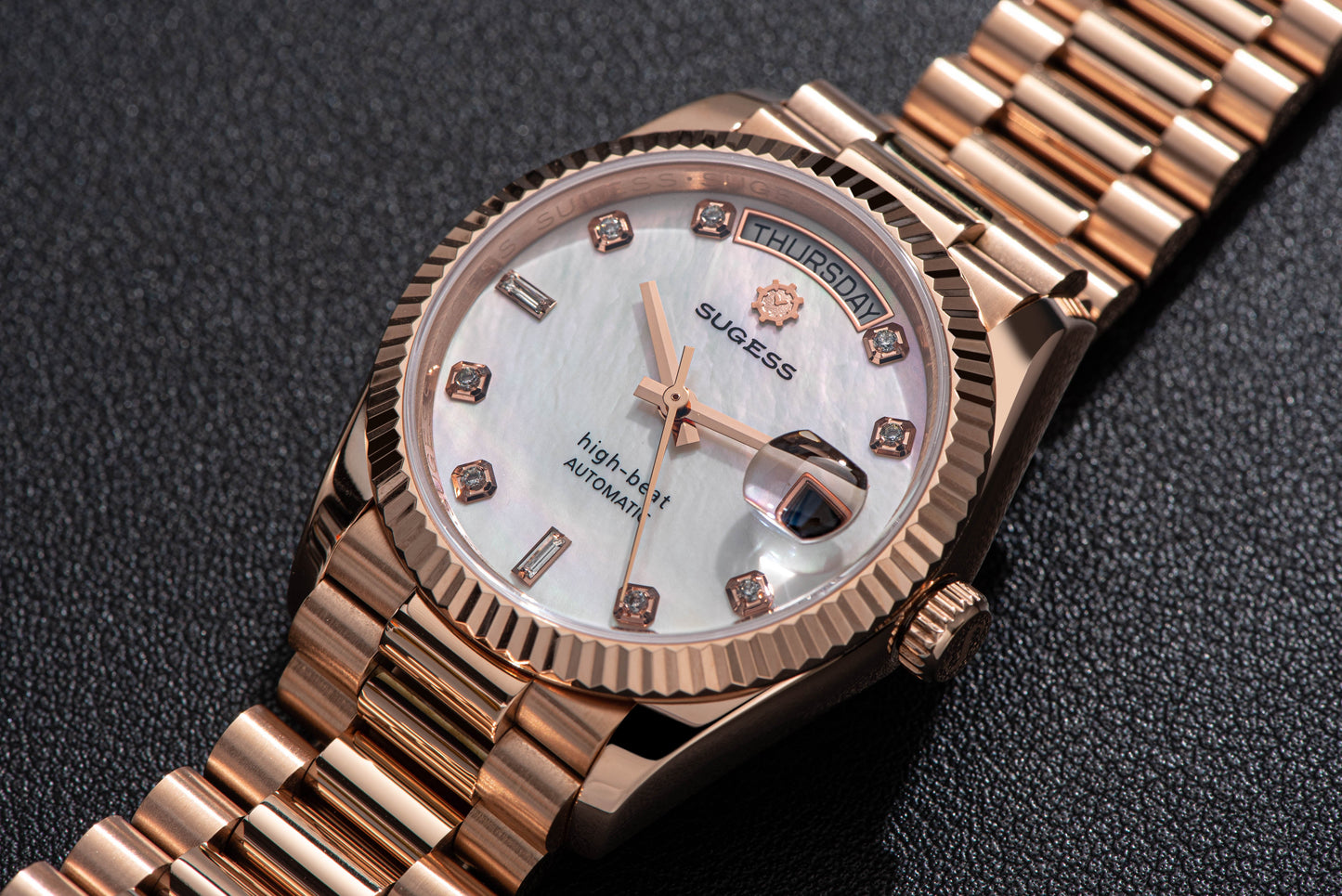 Heritage S449 DD Date and Day Display DD36 36mm Rose Gold White Pearl Dial Automatic