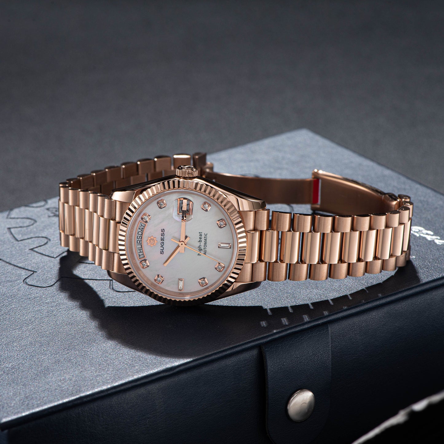 Heritage S449 DD Date and Day Display DD36 36mm Rose Gold White Pearl Dial Automatic