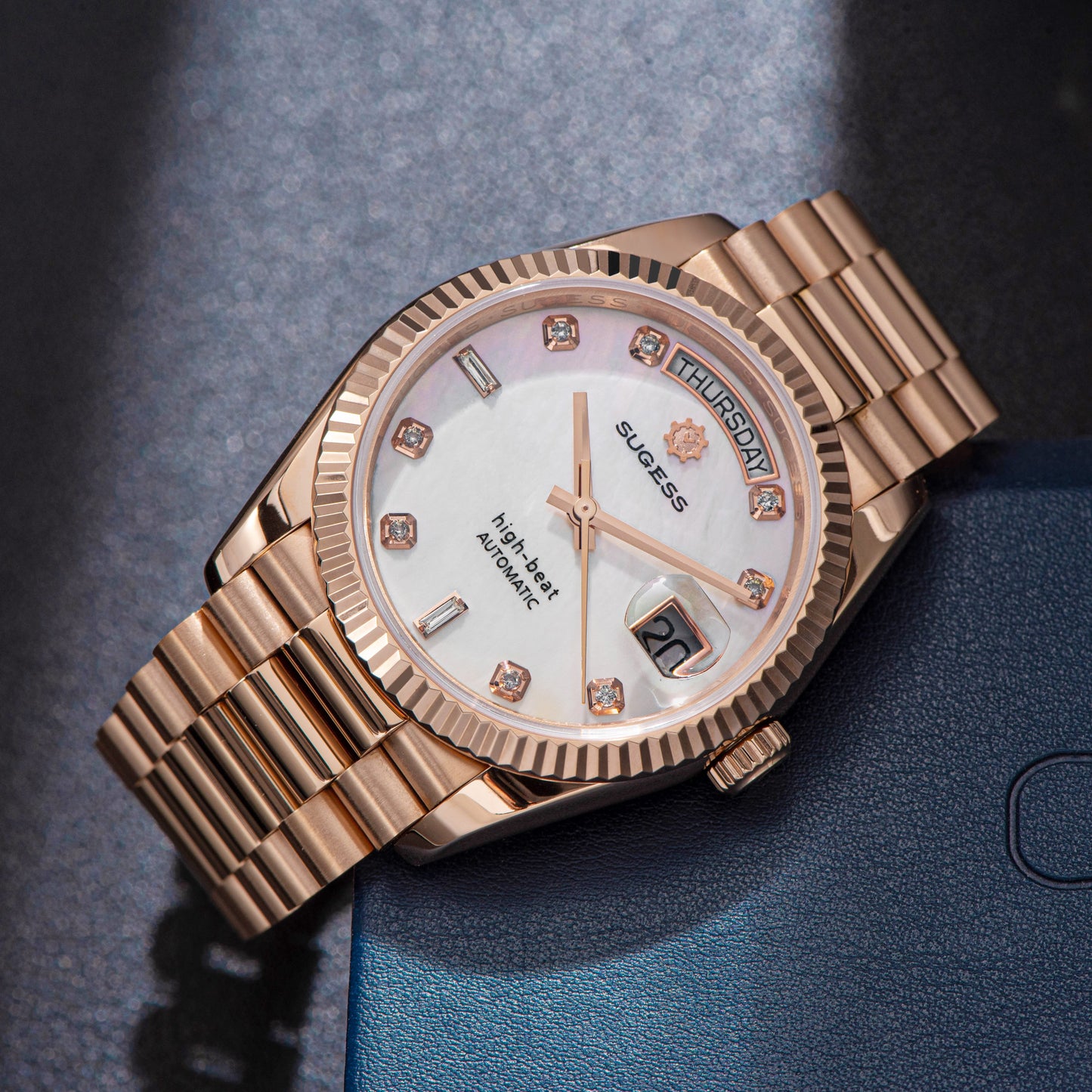 Heritage S449 DD Date and Day Display DD36 36mm Rose Gold White Pearl Dial Automatic