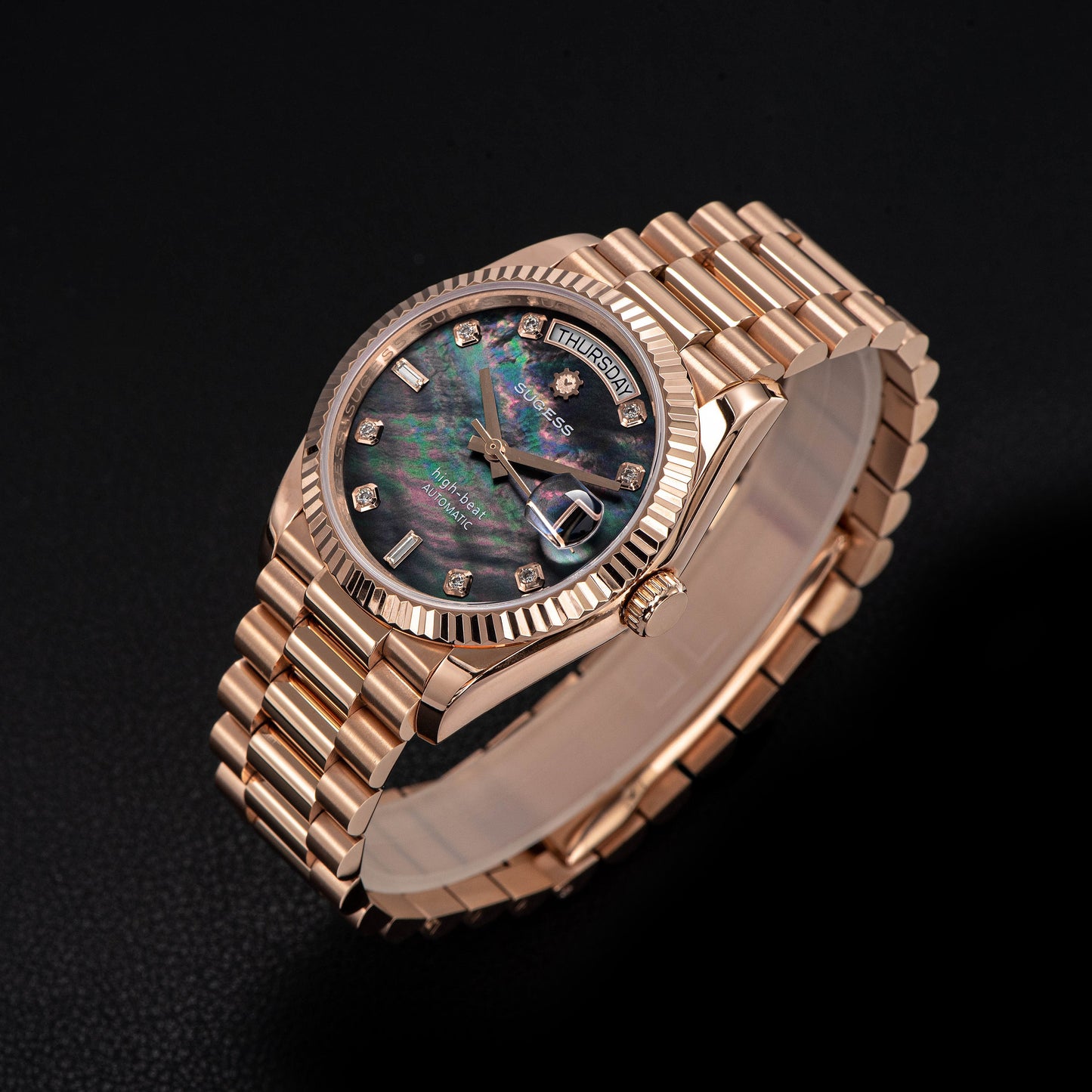 Heritage S449 DD Date and Day Display DD36 36mm Rose Gold Black Pearl Dial Automatic