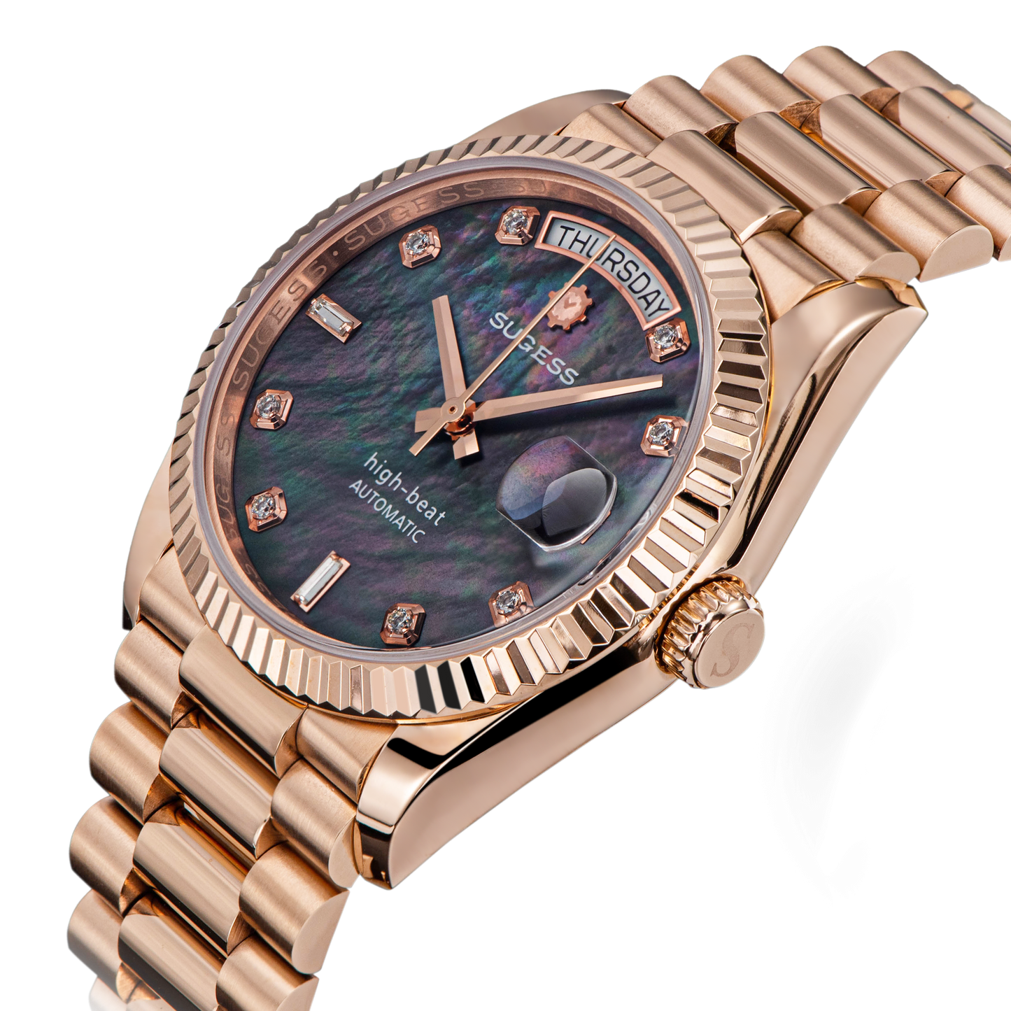 Heritage S449 DD Date and Day Display DD36 36mm Rose Gold Black Pearl Dial Automatic