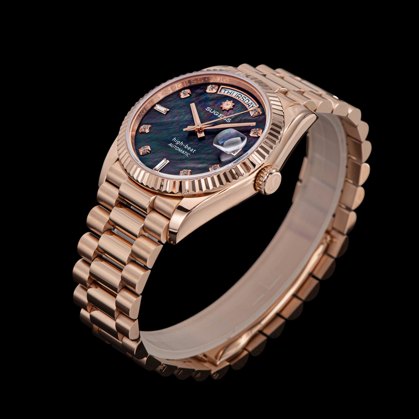 Heritage S449 DD Date and Day Display DD36 36mm Rose Gold Black Pearl Dial Automatic