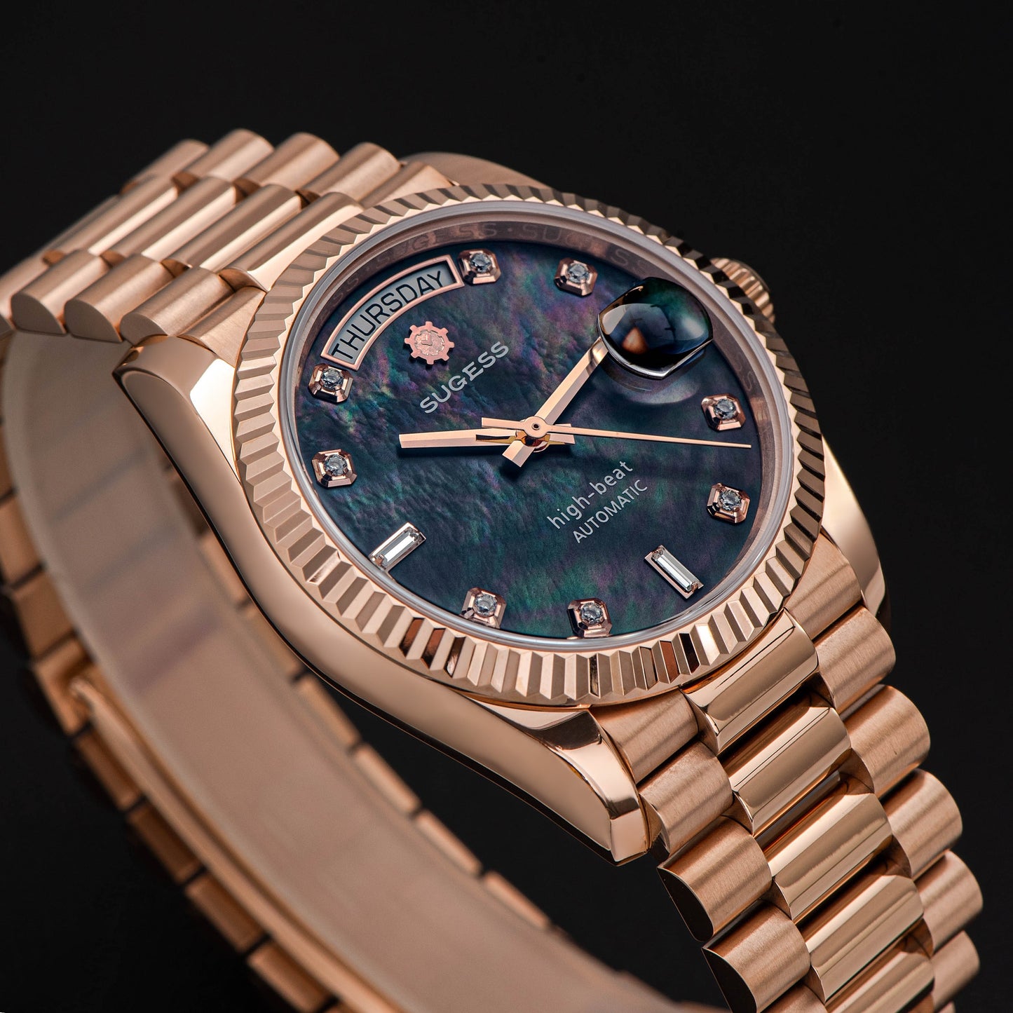 Heritage S449 DD Date and Day Display DD36 36mm Rose Gold Black Pearl Dial Automatic