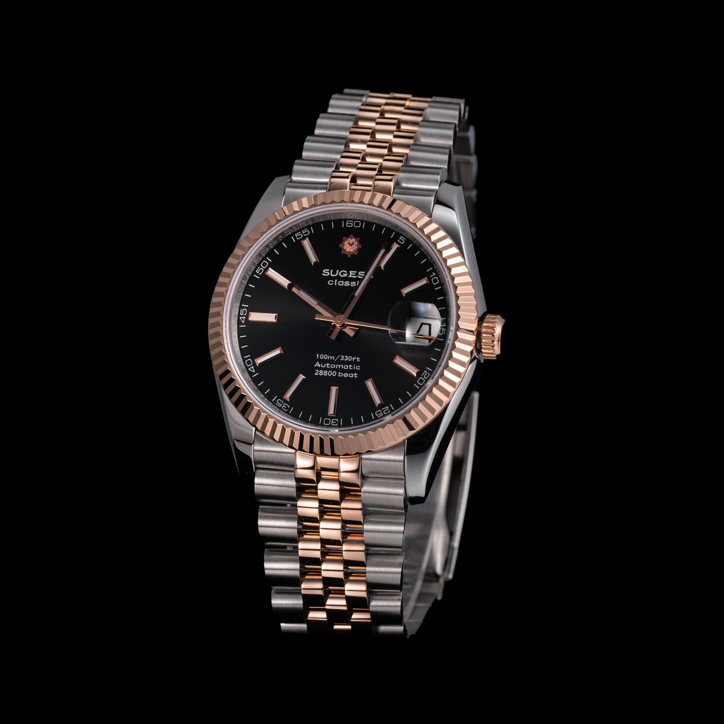 Automatic Classic S447 Black Dial Rose Gold Two Tone Fluted Bezel Jubilee Bracelet ST2130
