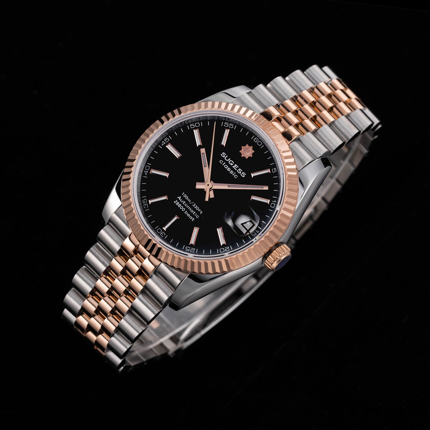 Automatic Classic S447 Black Dial Rose Gold Two Tone Fluted Bezel Jubilee Bracelet ST2130