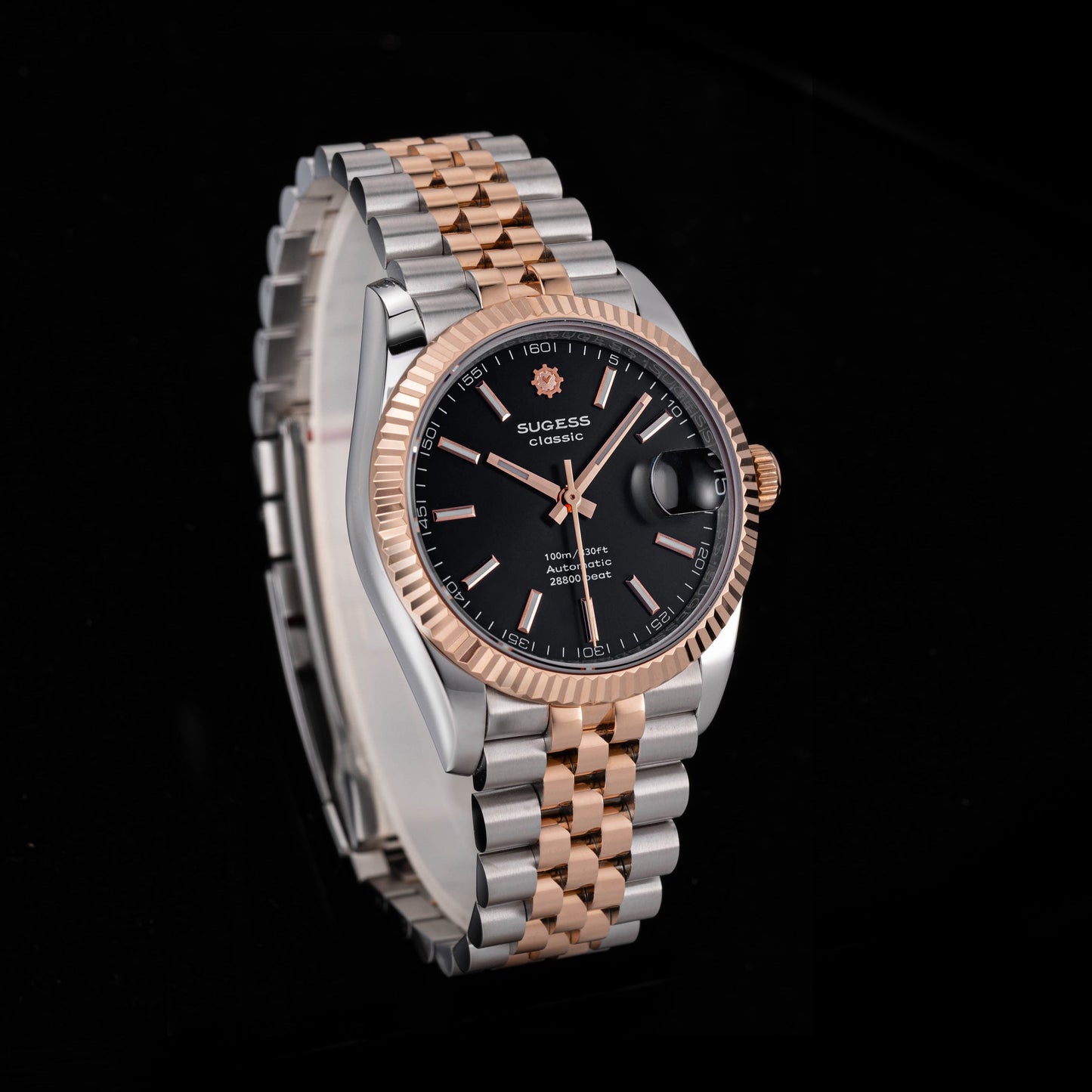 Automatic Classic S447 Black Dial Rose Gold Two Tone Fluted Bezel Jubilee Bracelet ST2130