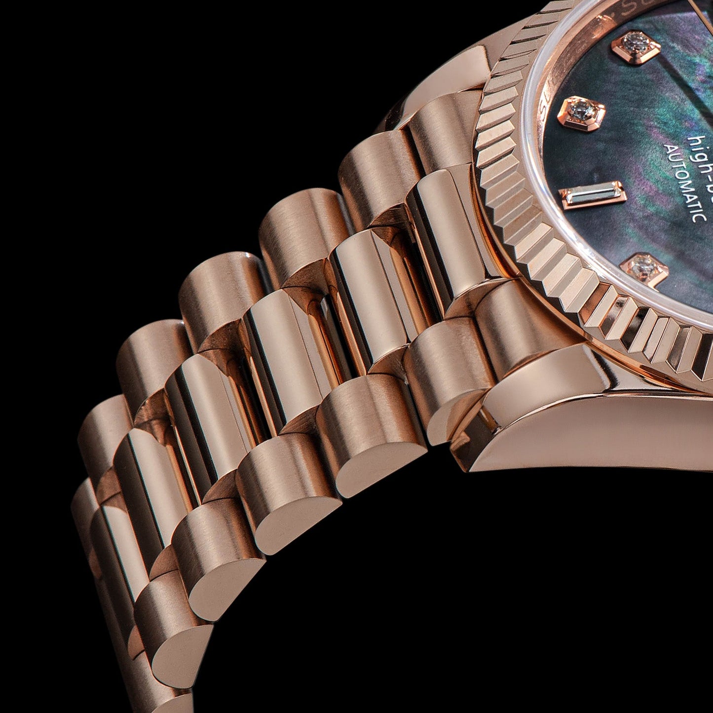 Heritage S449 DD Date and Day Display DD36 36mm Rose Gold Black Pearl Dial Automatic