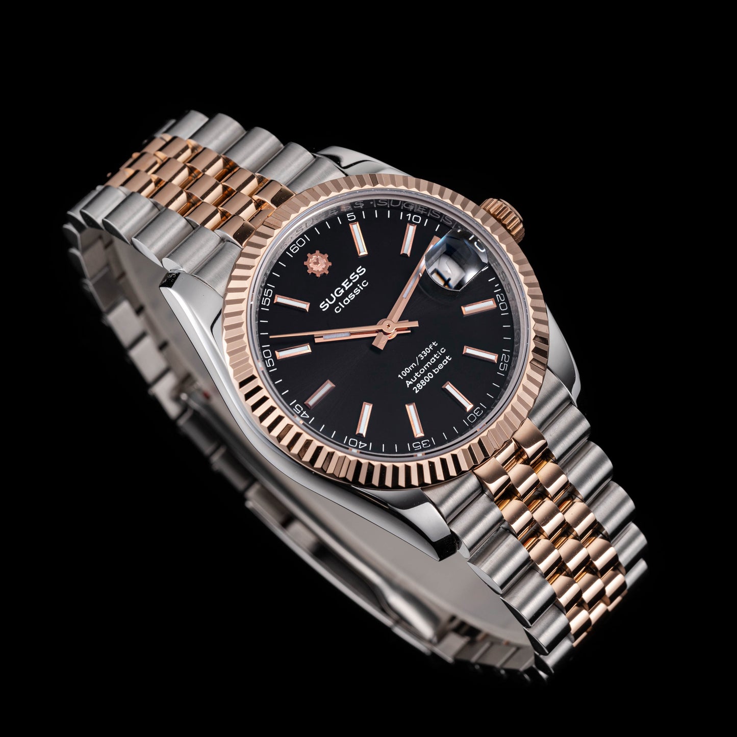 Automatic Classic S447 Black Dial Rose Gold Two Tone Fluted Bezel Jubilee Bracelet ST2130