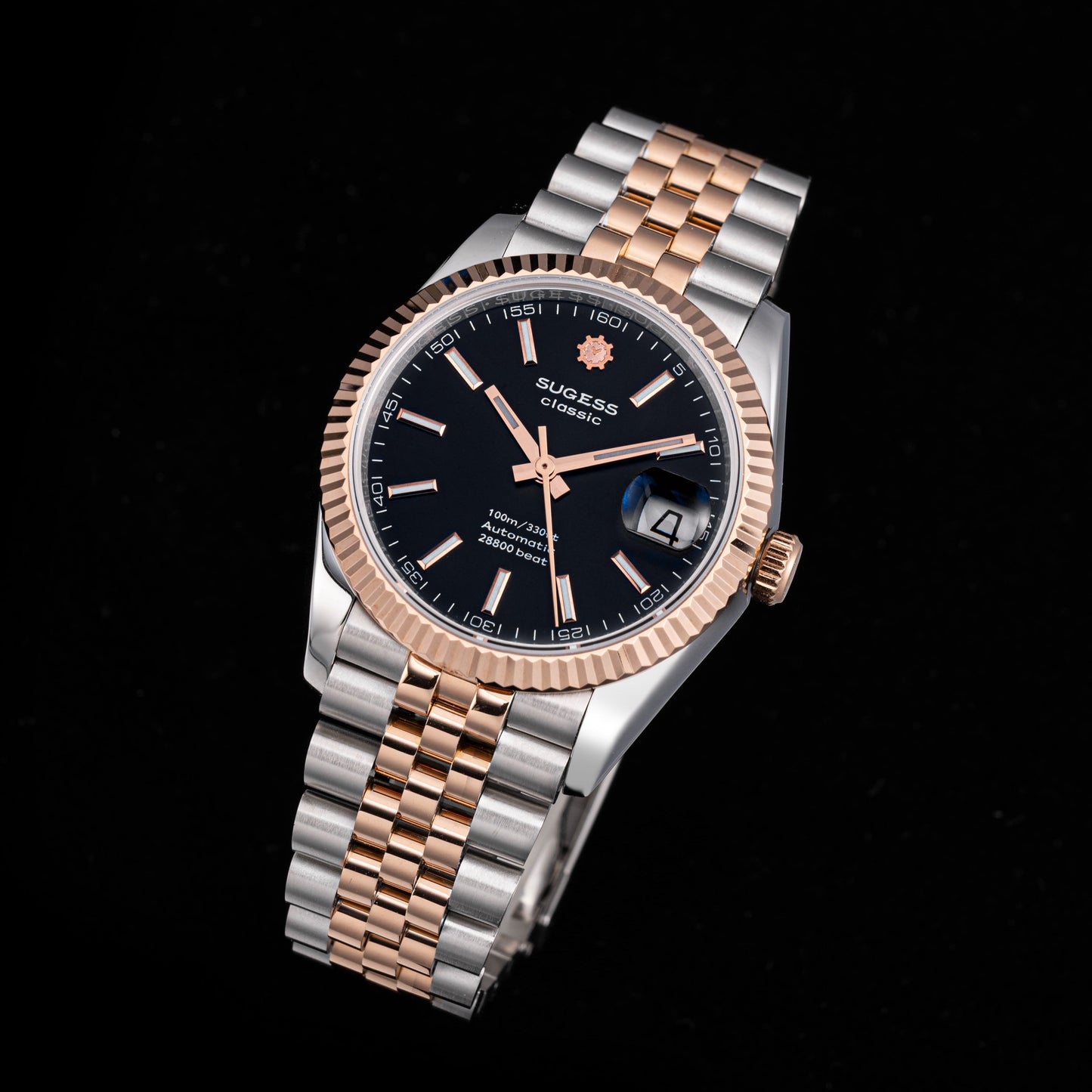 Automatic Classic S447 Black Dial Rose Gold Two Tone Fluted Bezel Jubilee Bracelet ST2130