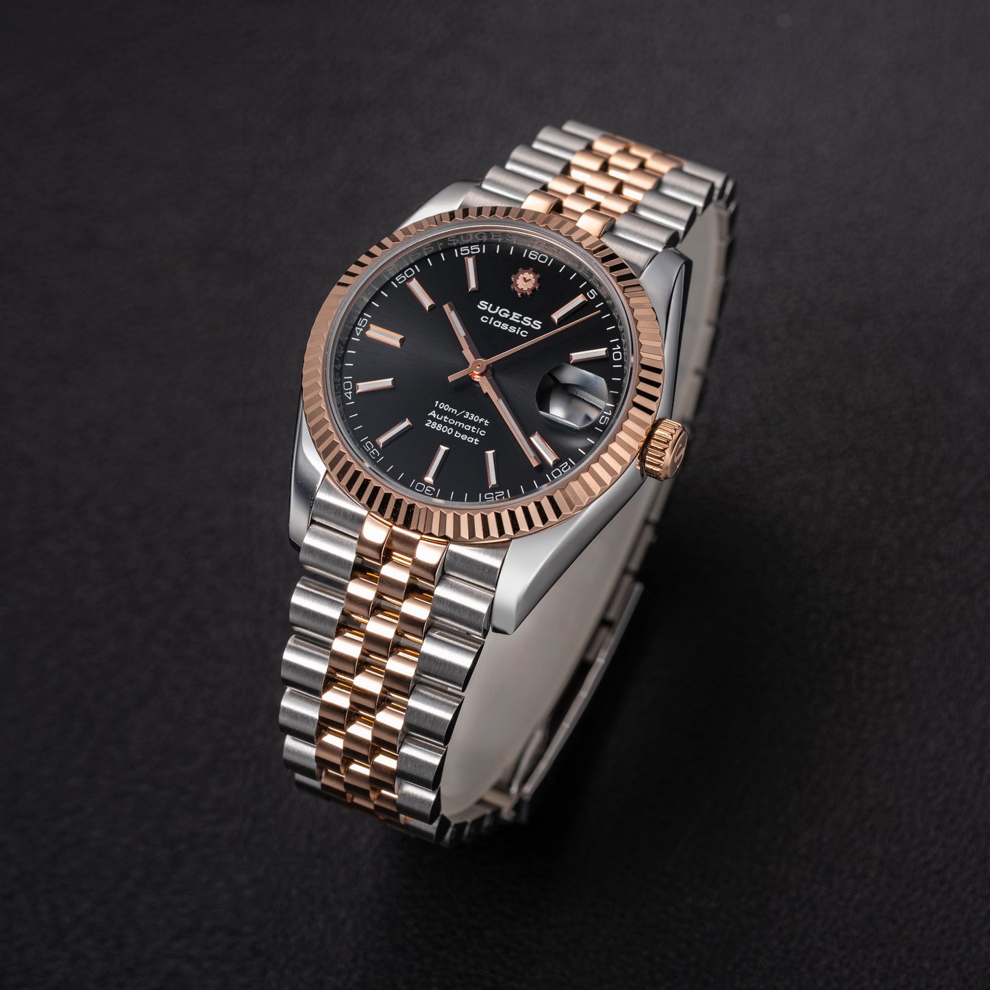 Automatic Classic S447 Black Dial Rose Gold Two Tone Fluted Bezel Jubilee Bracelet ST2130