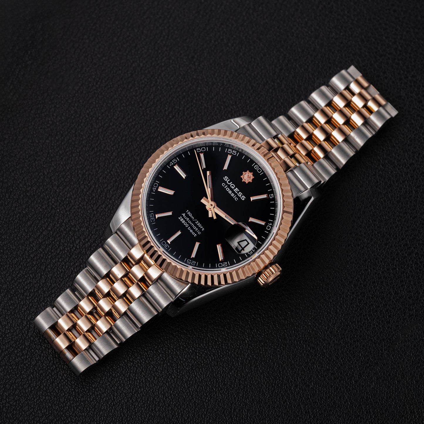 Automatic Classic S447 Black Dial Rose Gold Two Tone Fluted Bezel Jubilee Bracelet ST2130