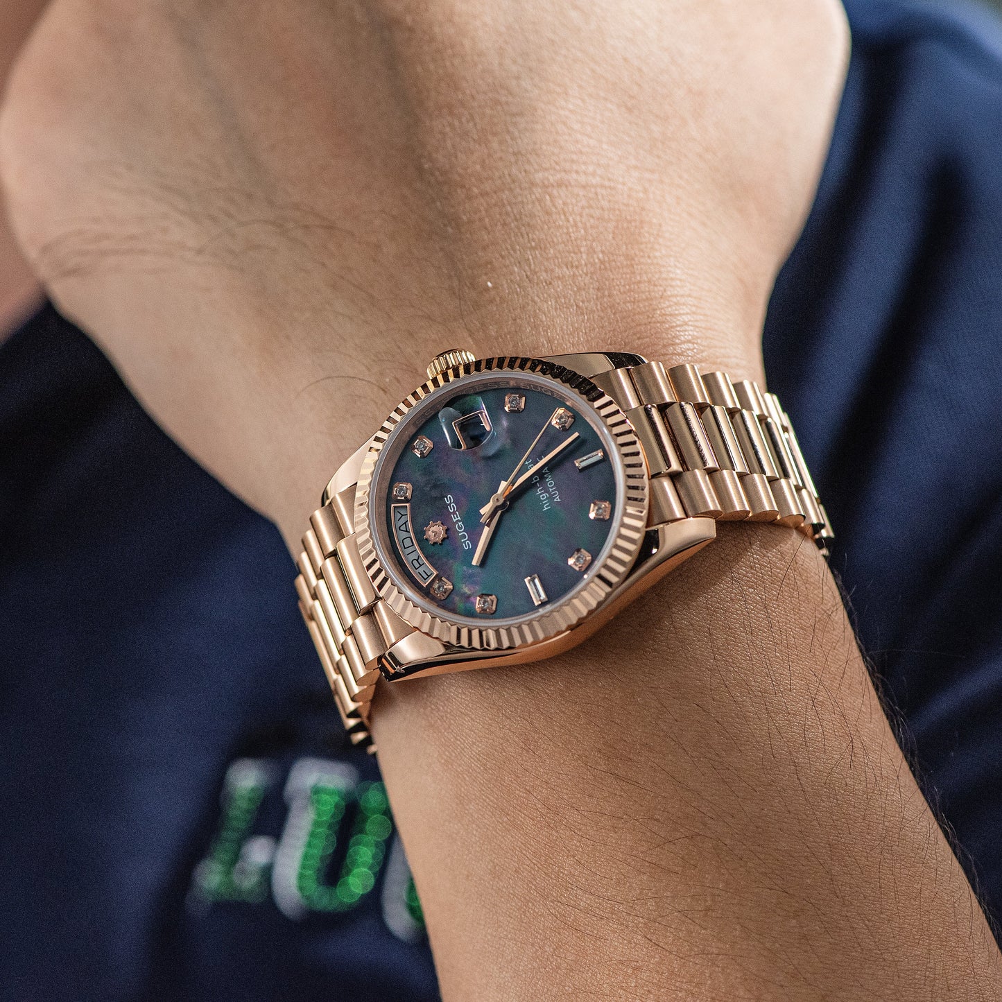 Heritage S449 DD Date and Day Display DD36 36mm Rose Gold Black Pearl Dial Automatic