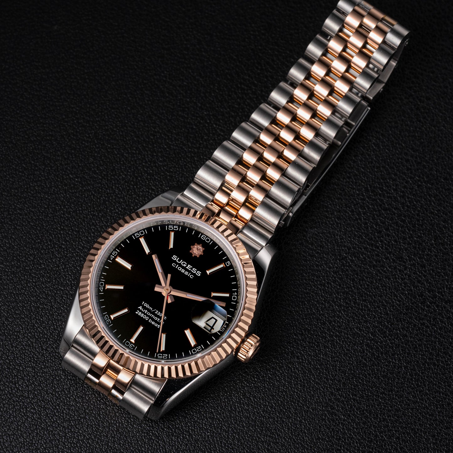 Automatic Classic S447 Black Dial Rose Gold Two Tone Fluted Bezel Jubilee Bracelet ST2130