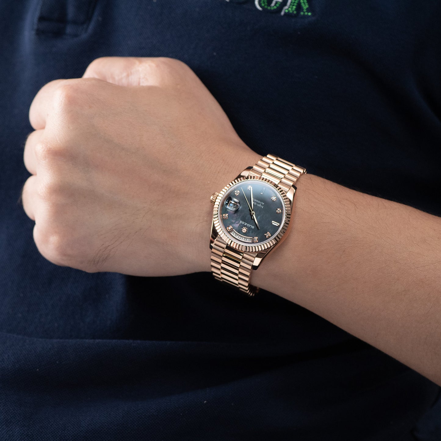 Heritage S449 DD Date and Day Display DD36 36mm Rose Gold Black Pearl Dial Automatic