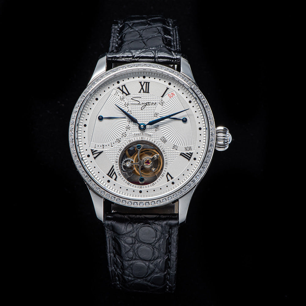 Tourbillon Master SU8004BKRD Black Roman Numerals Crystal Ring Bezel