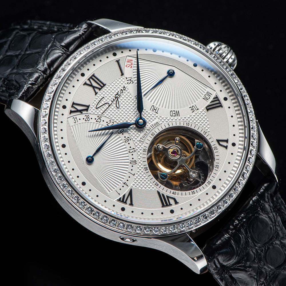 Tourbillon Master SU8004BKRD Black Roman Numerals Crystal Ring Bezel