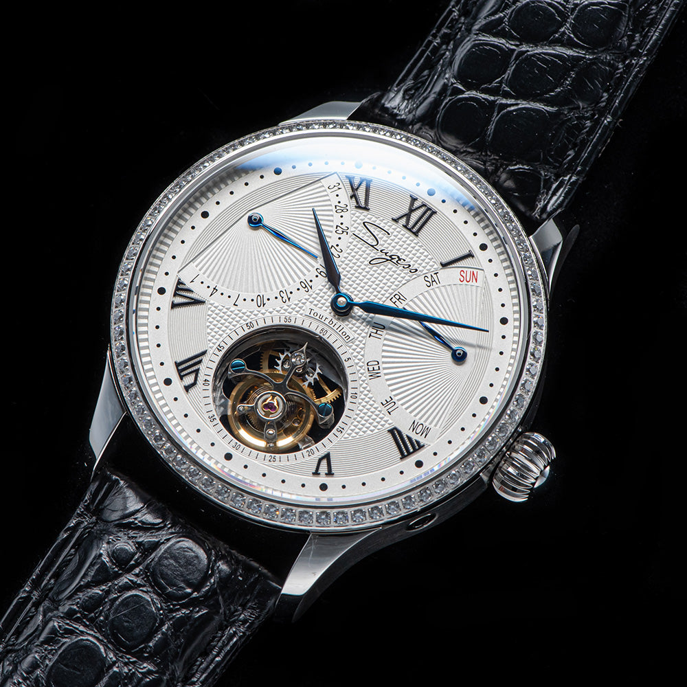 Tourbillon Master SU8004BKRD Black Roman Numerals Crystal Ring Bezel