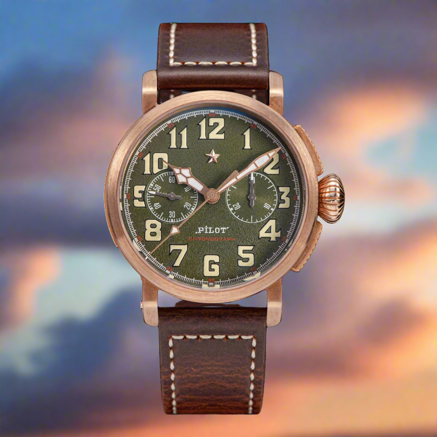 Pilot Master S409 Green Dial Chronograph CuSn8 Bronze