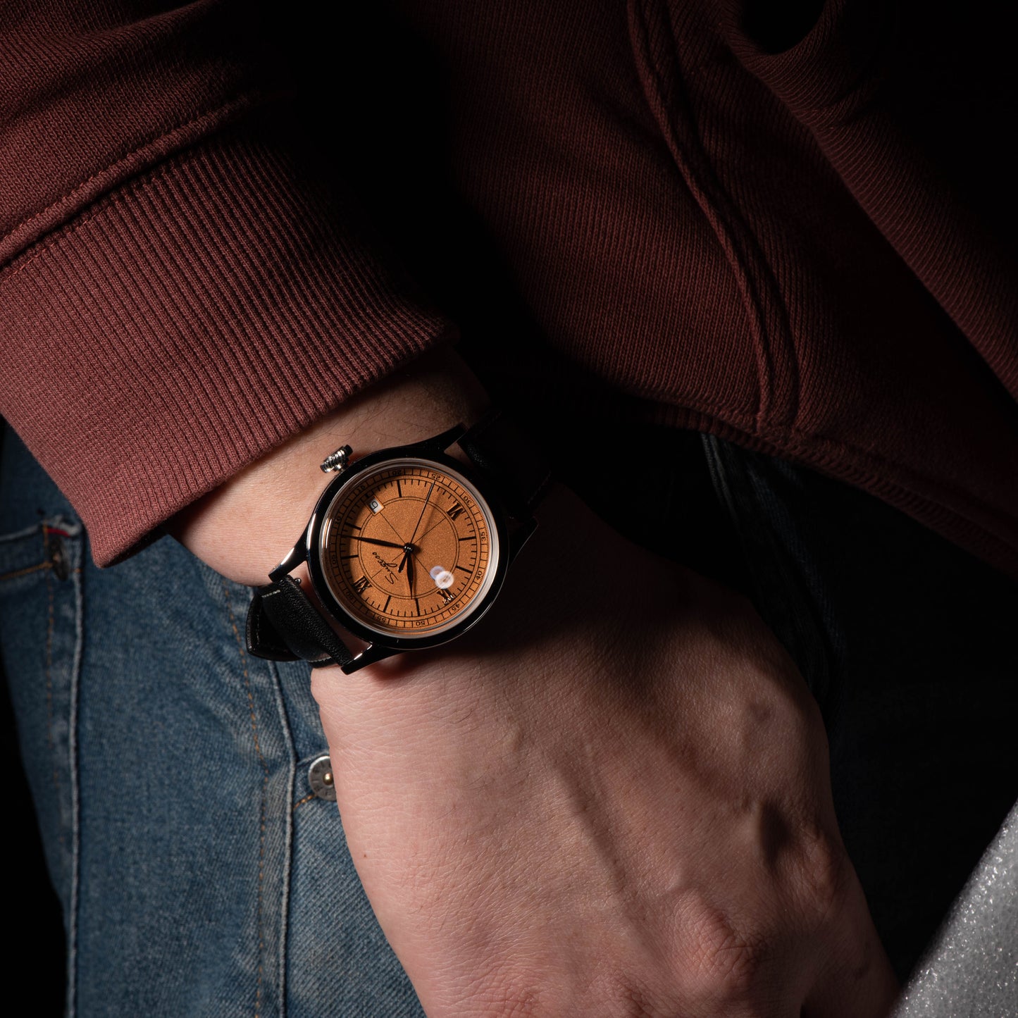 Heritage 411-3B Seagull 2130 Movement Stainless Steel Case Deep Orange Dial SU4113BOR
