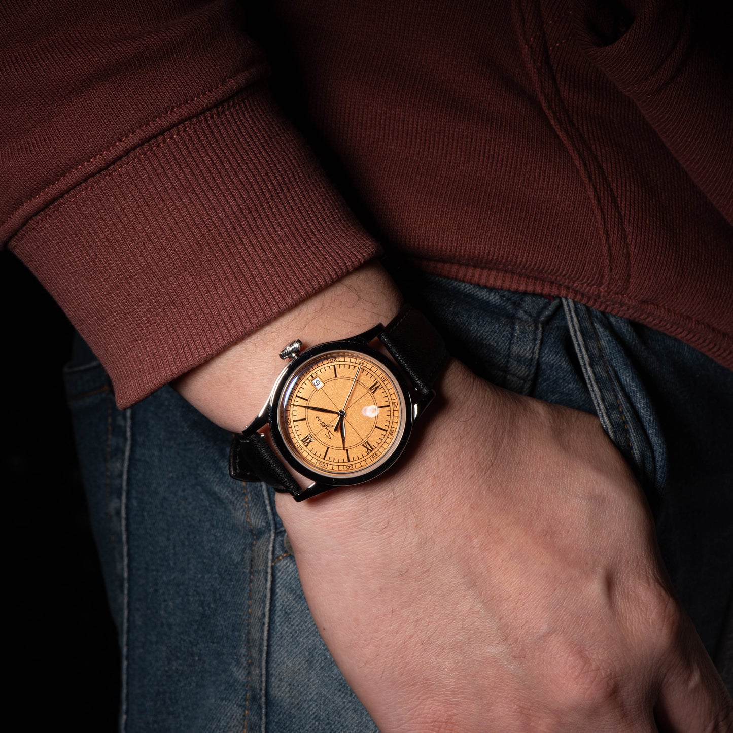 Heritage 411-3B Seagull 2130 Movement Stainless Steel Case Deep Orange Dial SU4113BOR