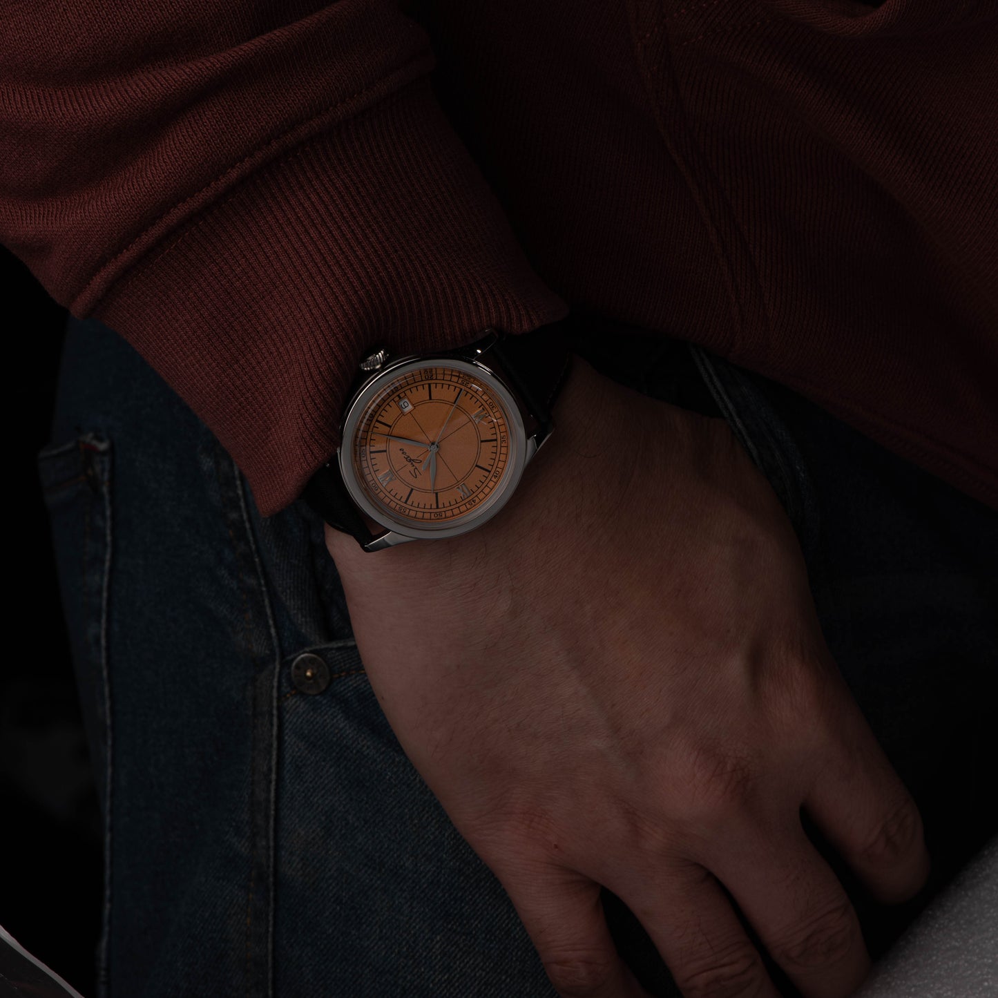 Heritage 411-3B Seagull 2130 Movement Stainless Steel Case Deep Orange Dial SU4113BOR