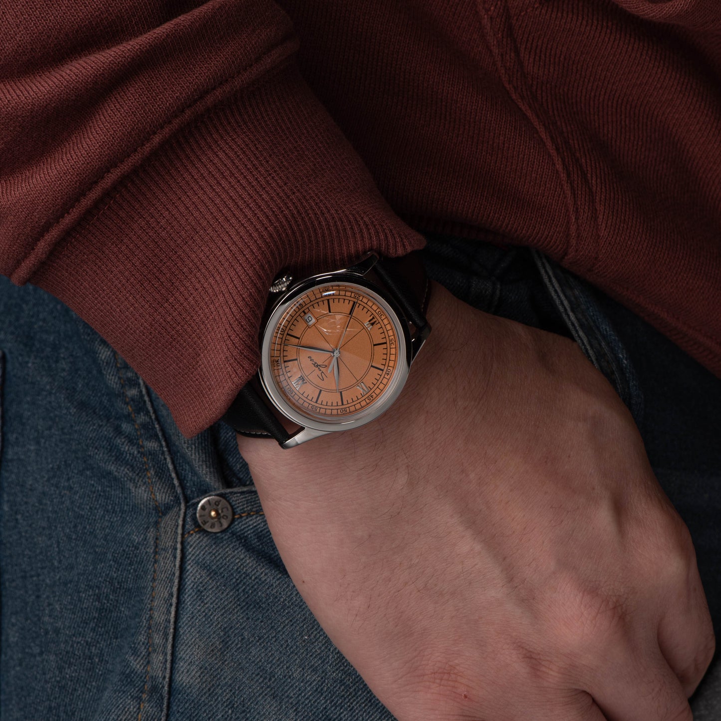 Heritage 411-3B Seagull 2130 Movement Stainless Steel Case Deep Orange Dial SU4113BOR