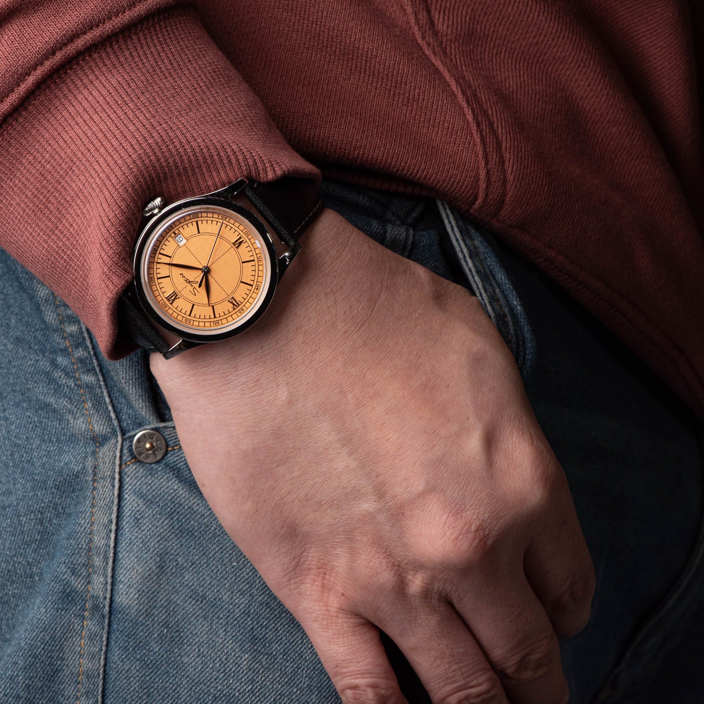 Heritage 411-3B Seagull 2130 Movement Stainless Steel Case Deep Orange Dial SU4113BOR