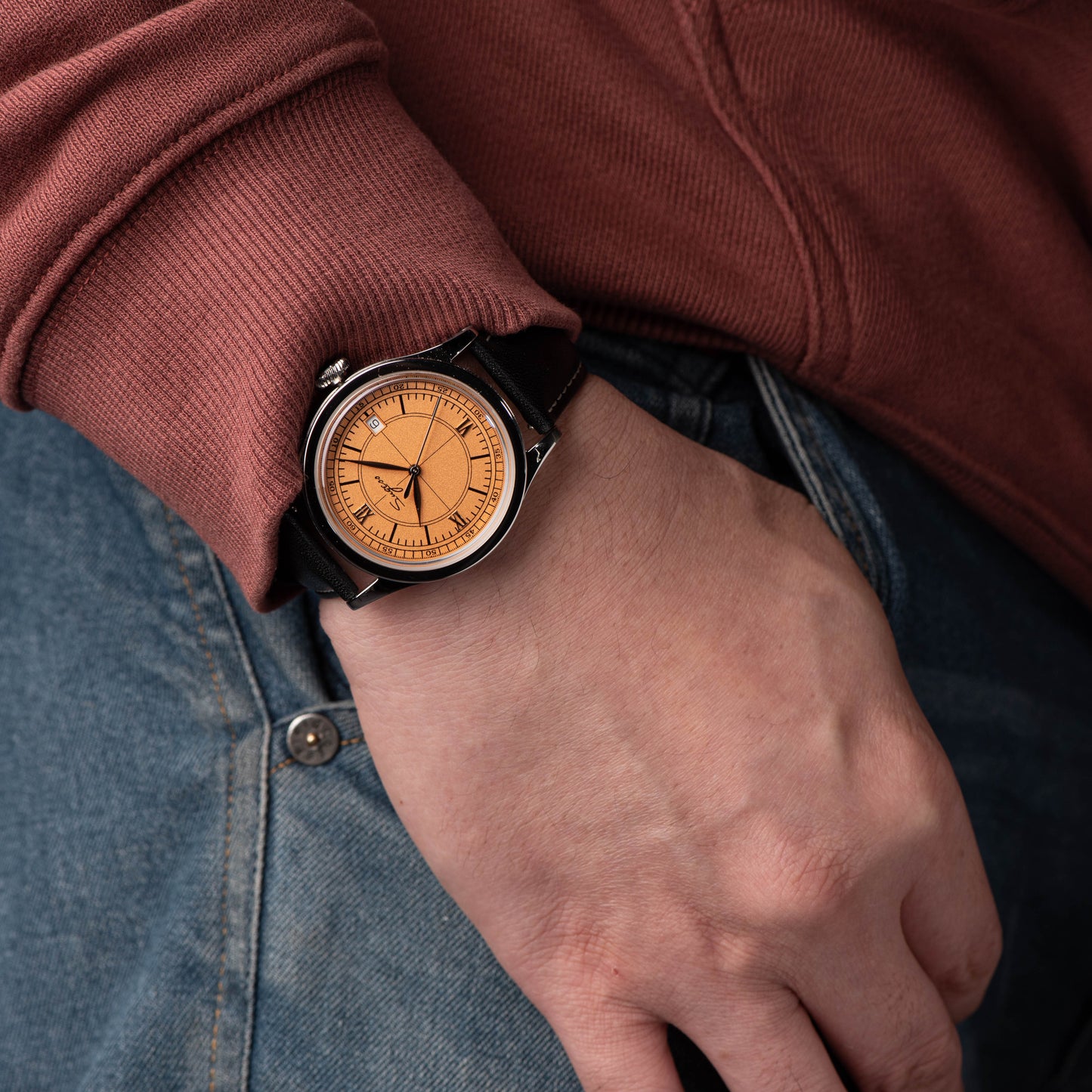 Heritage 411-3B Seagull 2130 Movement Stainless Steel Case Deep Orange Dial SU4113BOR